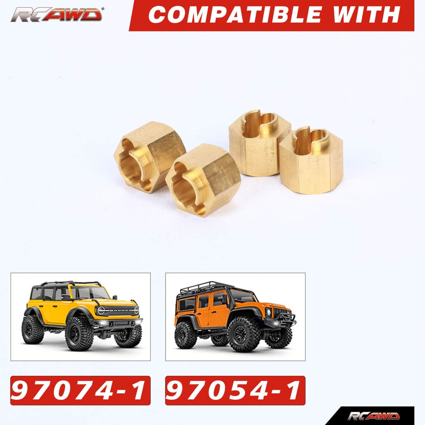RCAWD 7mm Brass Wheel Hex for Trx4m Upgrades - RCAWD