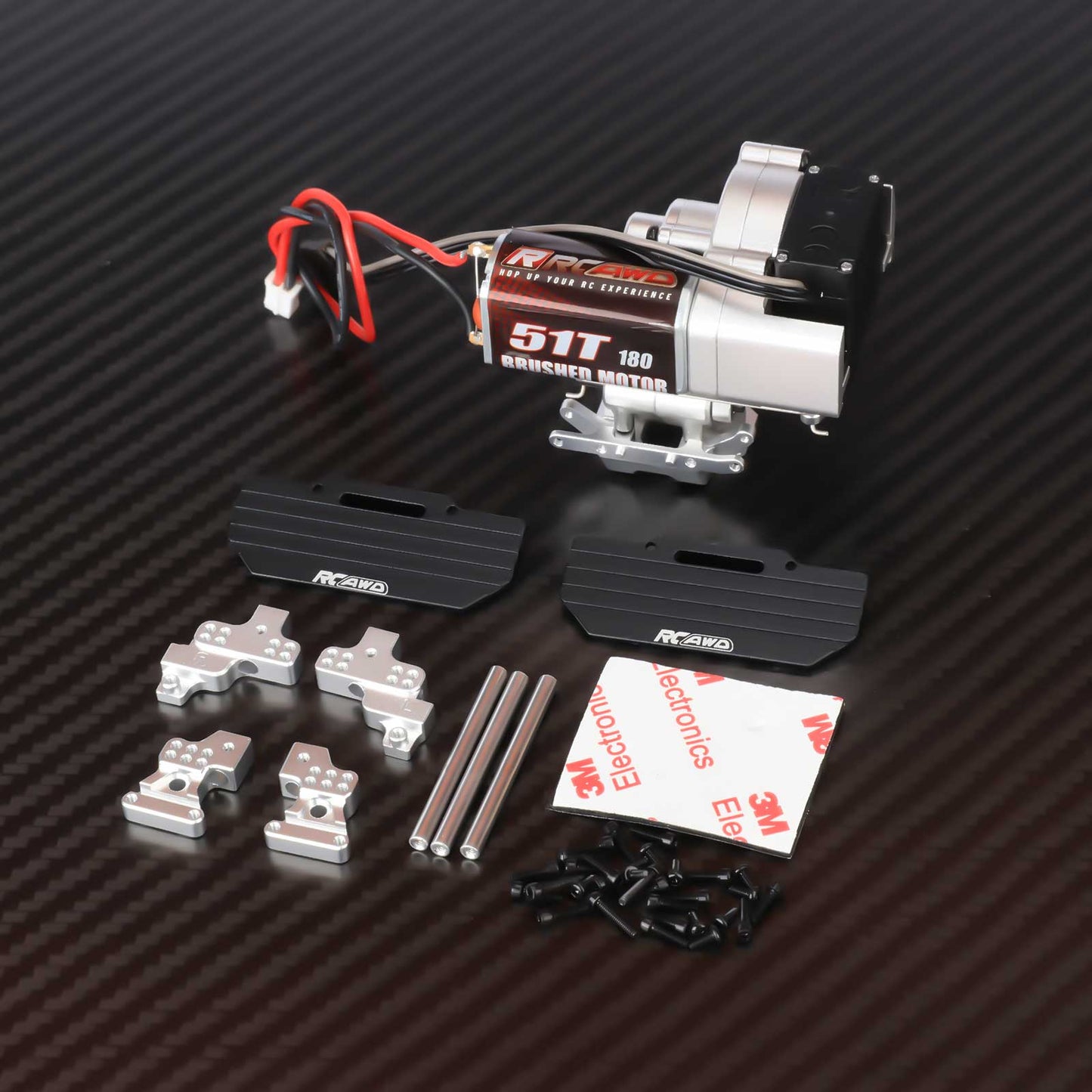 RCAWD AXIAL SCX24 180 51T Motor Set / Silver RCAWD SCX24 180 32T 51T Motor 2 Speed Transmission Metal Gearbox Set