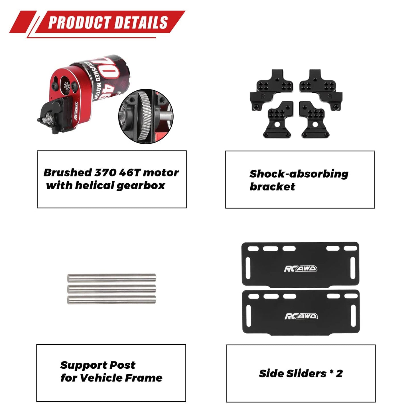 RCAWD AXIAL SCX24 370 46T Brushed Motor Set RCAWD SCX24 Brushed 370 46T Motor with Helical Gear Transmission Set