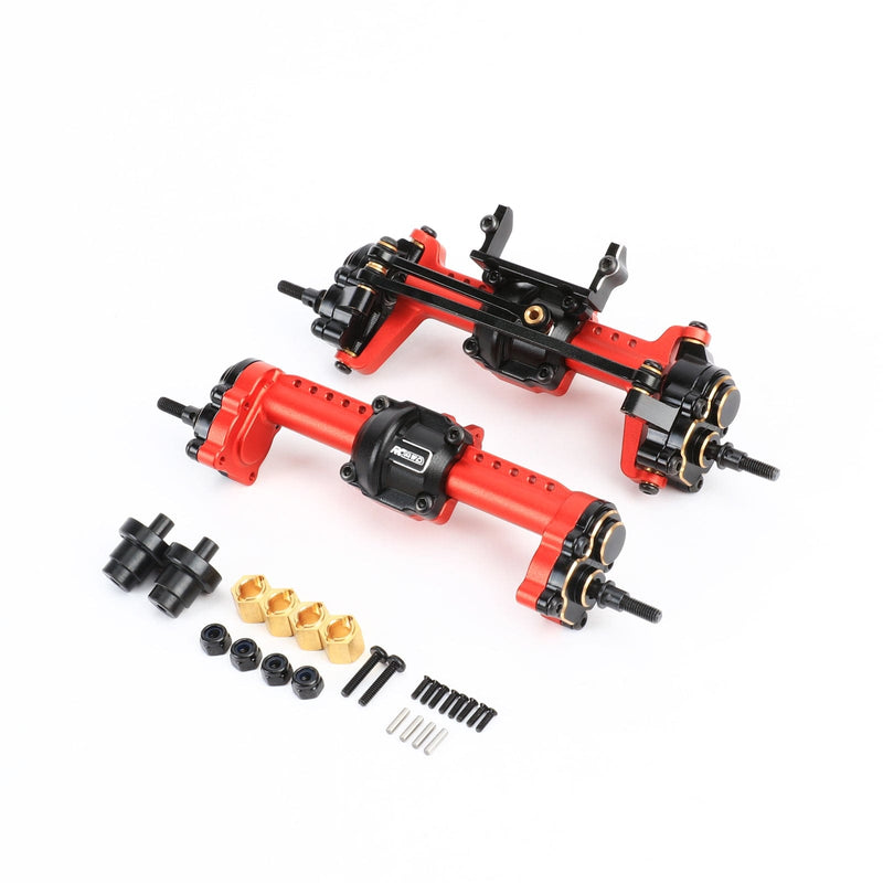 RCAWD FMS FCX24 Red RCAWD Aluminum F/R Differential Portal Axles Complete Set for FCX24 Upgrades