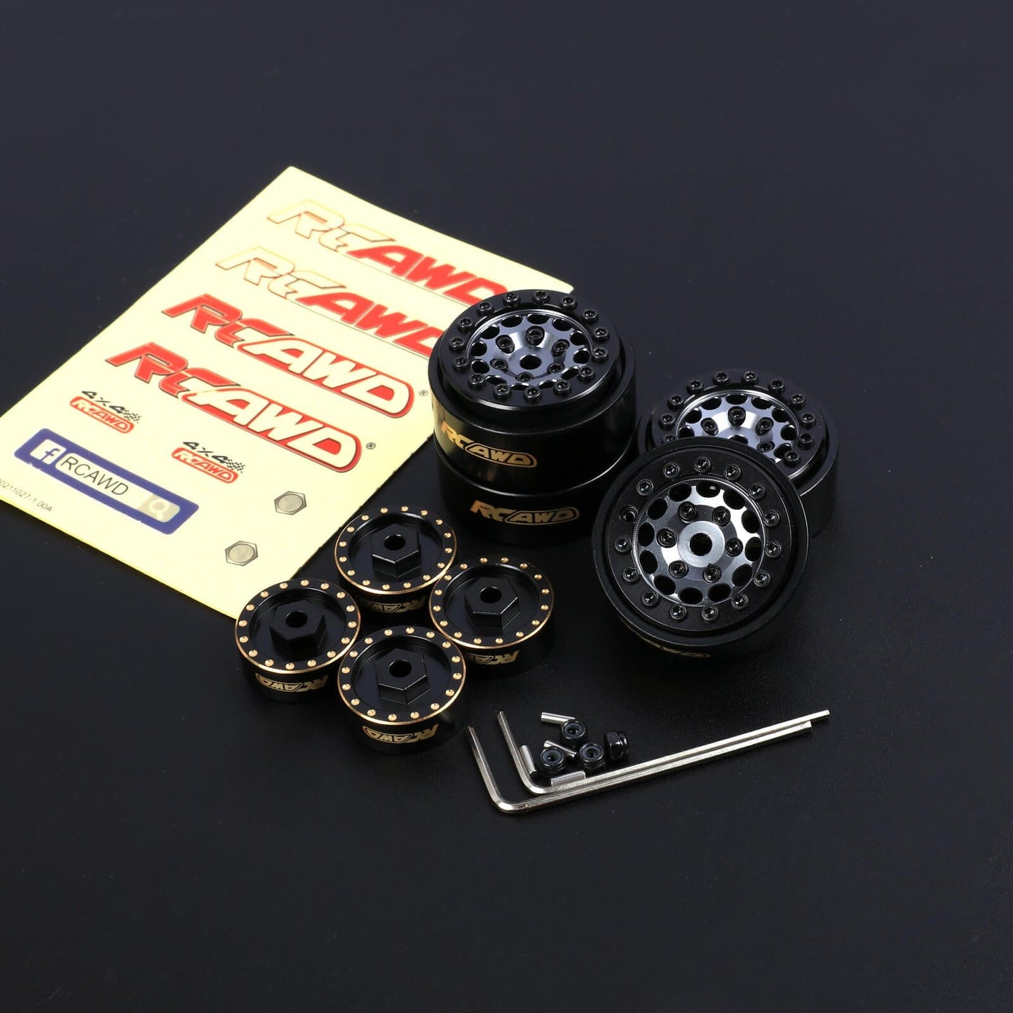 RCAWD SCX24 Upgrades 1.0'' Aluminum 12 Spokes Wheel with counterweight 7mm Hex Set - RCAWD