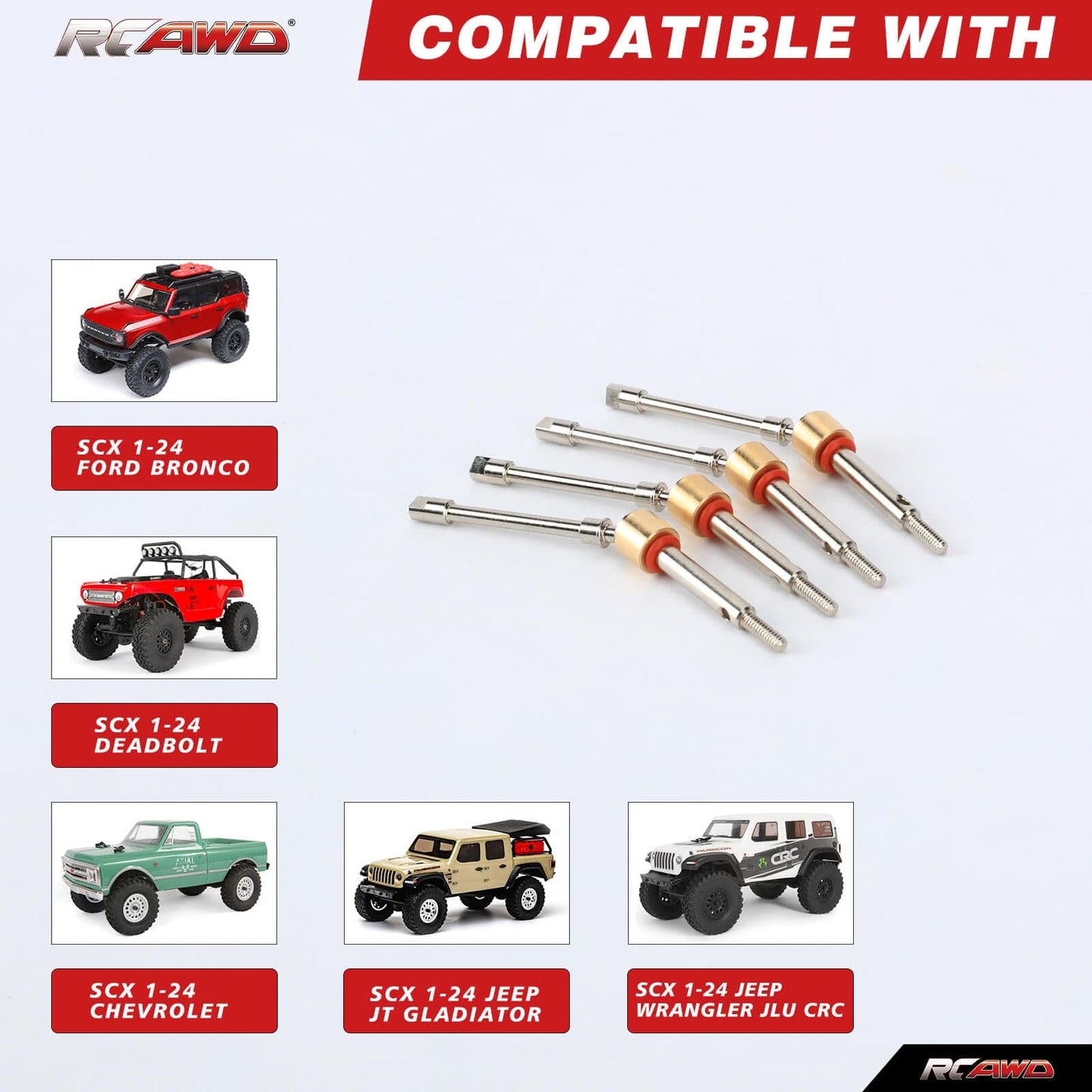 RCAWD SCX24 Upgrades 4WS Extended 4mm CVD Driveshaft 4pcs Compatiable with AX24 4WS - RCAWD
