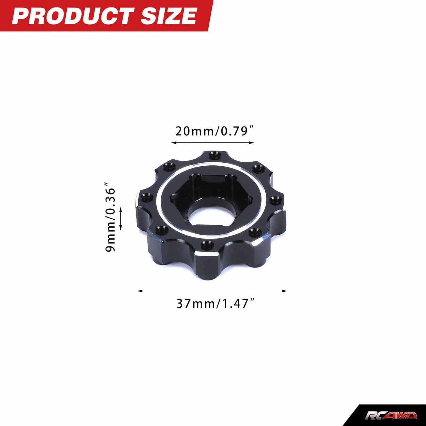 RCAWD UNIHEX UNIHEX RC Wheel Hex Adapter 1/8 8x32 to 17mm ZERO Offset Aluminum Hex Adapters for Pro-line Narrow 3.8" Tires Black