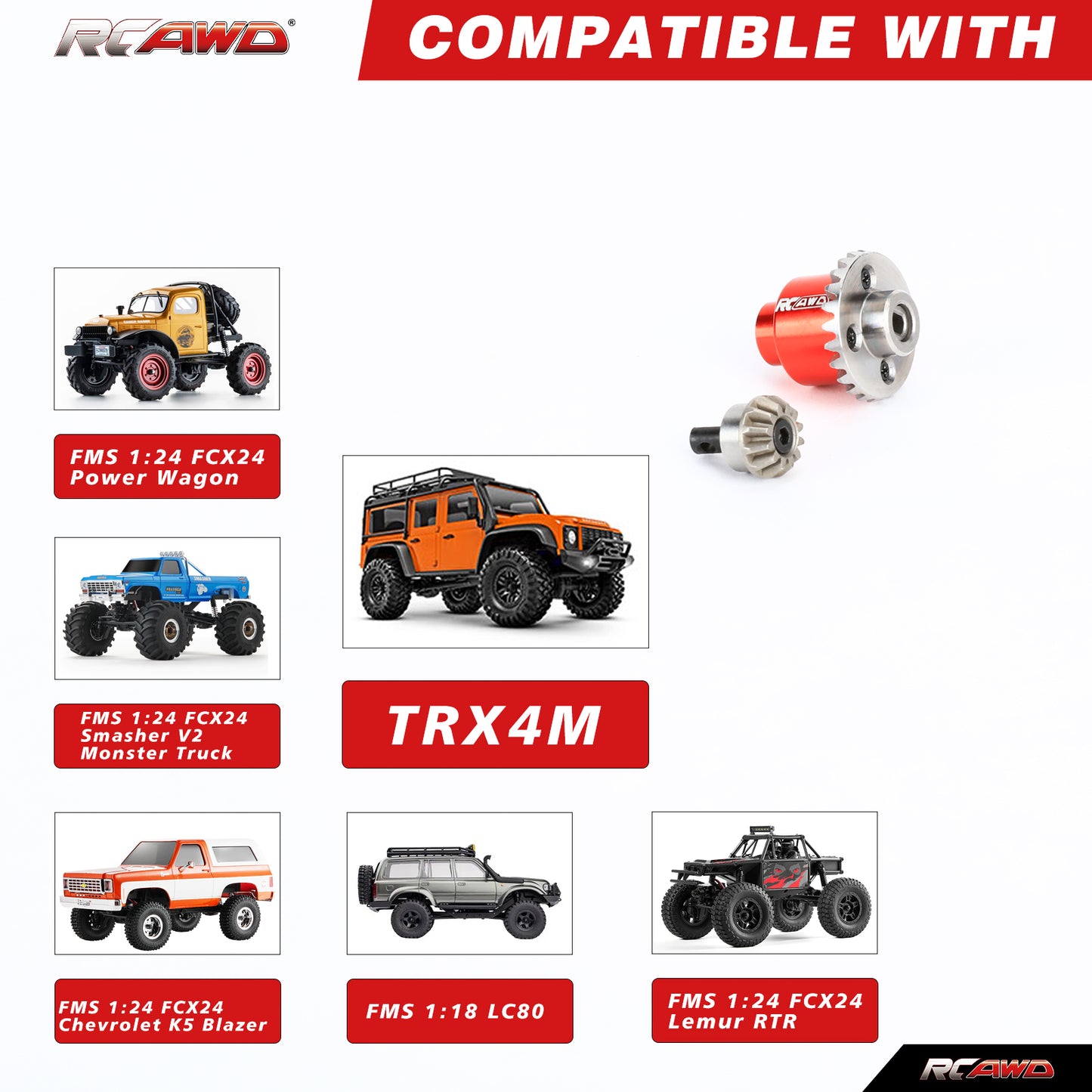 RCAWD FCX24 Powder Metallurgy Steel Differential Assembly Set with Straight Bevel Gear