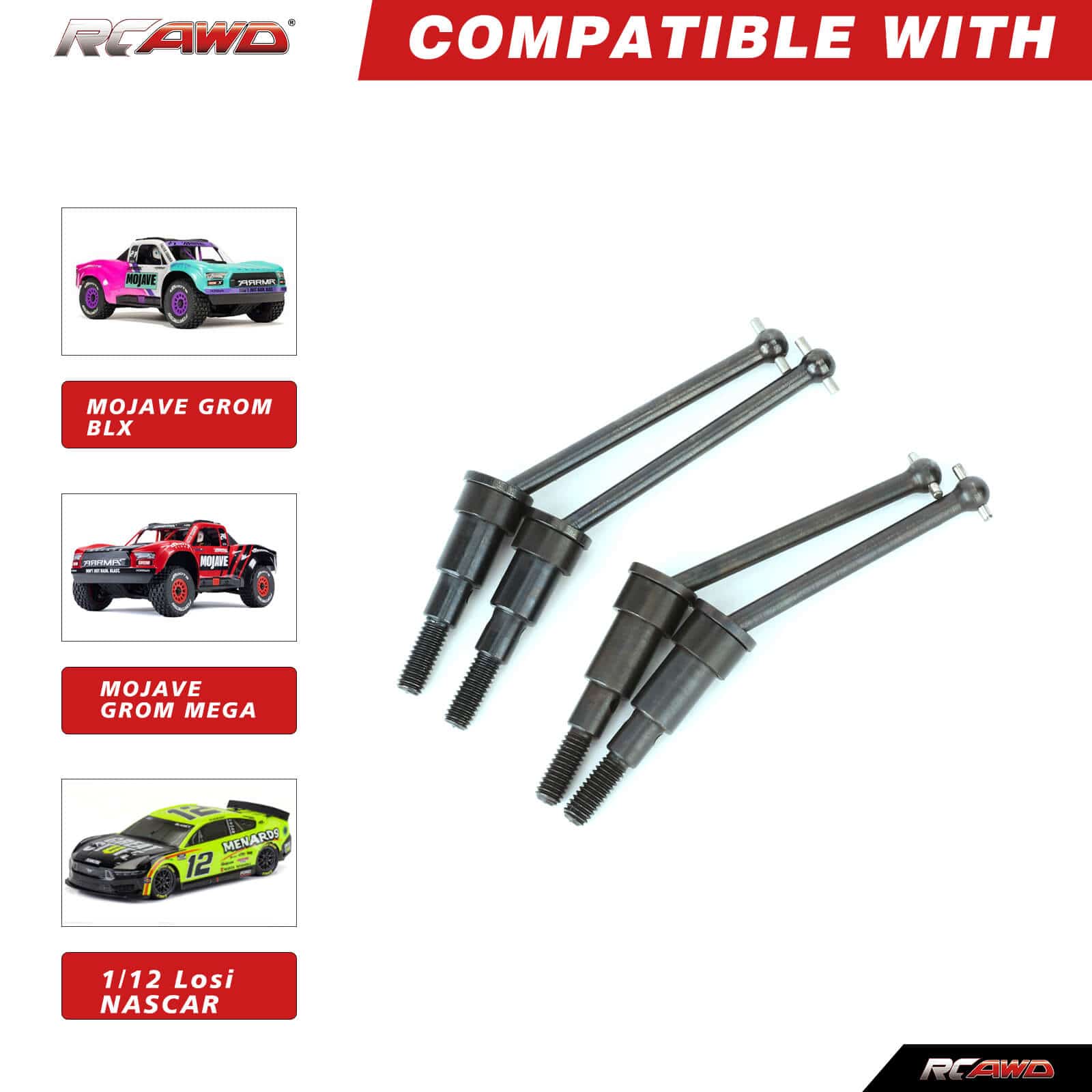 RCAWD 1/12 Losi 2S AWD Upgrade Parts RCAWD 74MM 40CrMo Front Rear CVD Drive Shafts Set for Arrma Mojave Losi Nascar Upgrade Parts