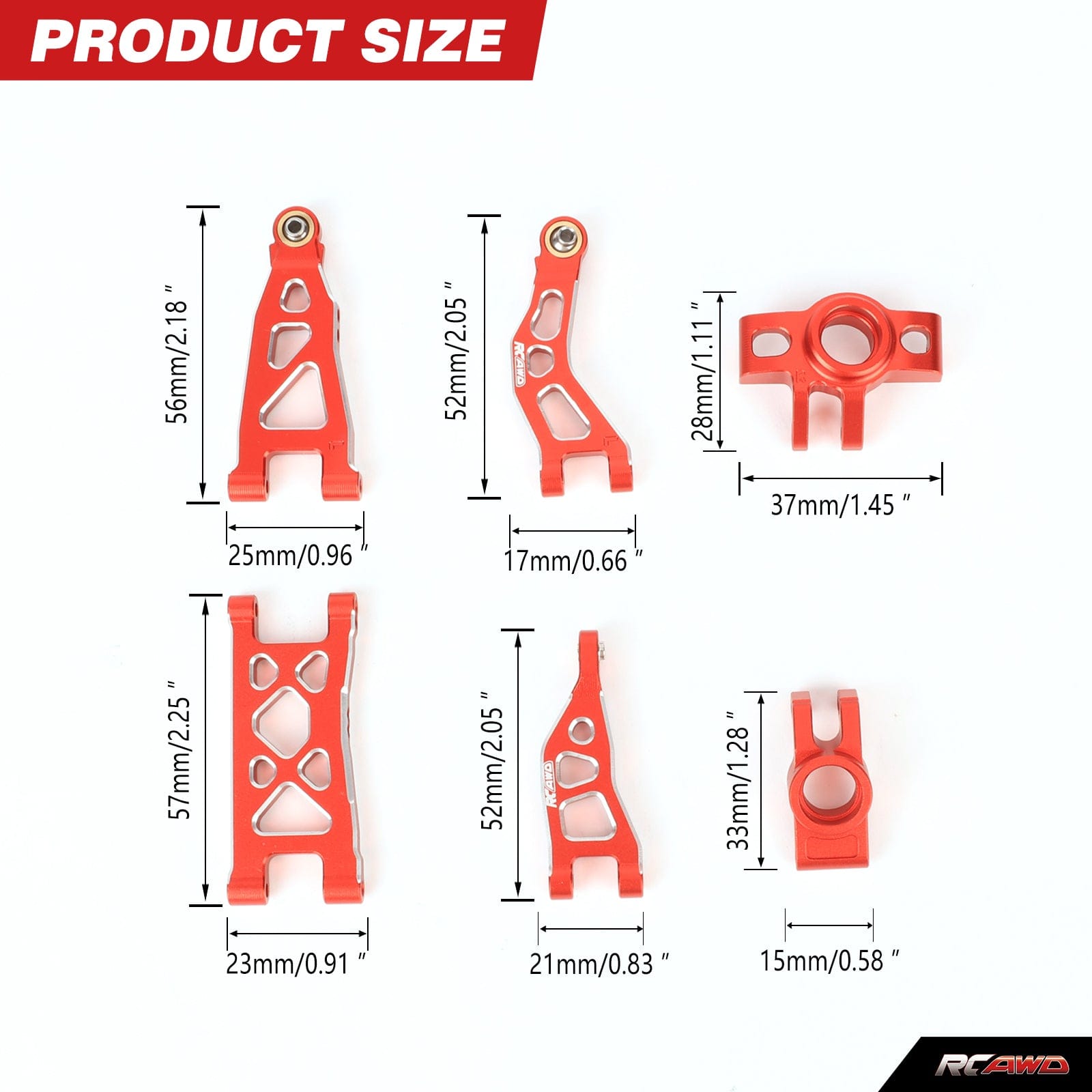 RCAWD 1/12 Losi 2S AWD Upgrade Parts RCAWD Arrma Mojave Grom Front Rear Suspension Arms Set with Rear Stub Axle Carriers Steering Knuckles