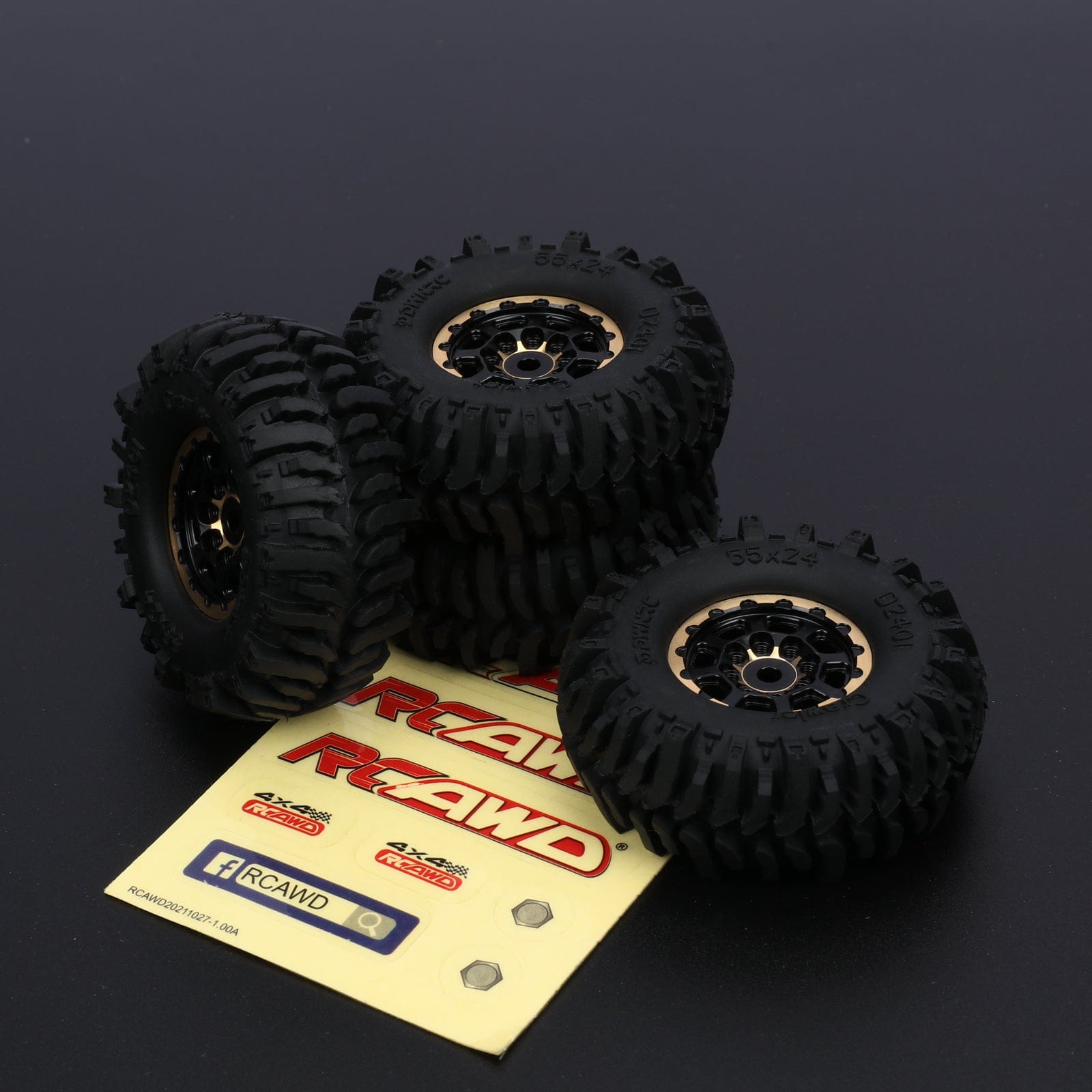 RCAWD 1.0'' Brass Beadlock Wheels and Mud Tires Set for SCX24 Crawler Car - RCAWD