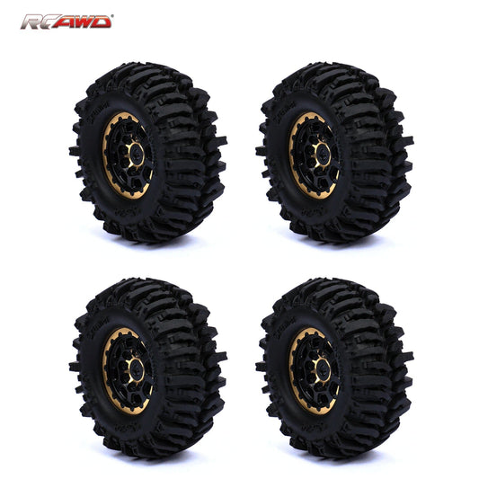 RCAWD 1.0'' Brass Beadlock Wheels and Mud Tires Set for SCX24 Crawler Car - RCAWD