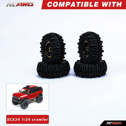 RCAWD 1.0'' Brass Beadlock Wheels and Mud Tires Set for SCX24 Crawler Car - RCAWD