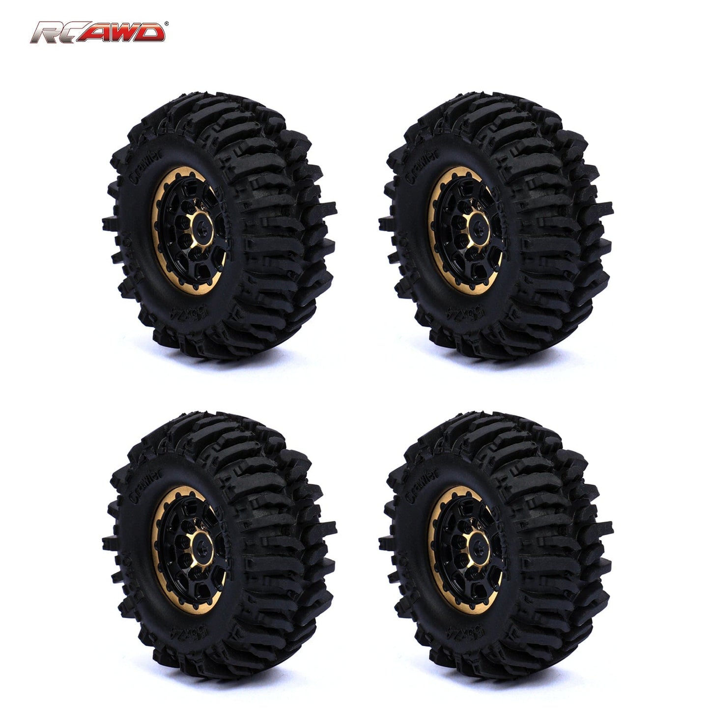 RCAWD 1.0'' Brass Beadlock Wheels and Mud Tires Set for SCX24 Crawler Car - RCAWD