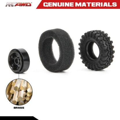RCAWD 1.0" Brass Beadlock Wheels and tires combo for Axial SCX24 upgrades - RCAWD