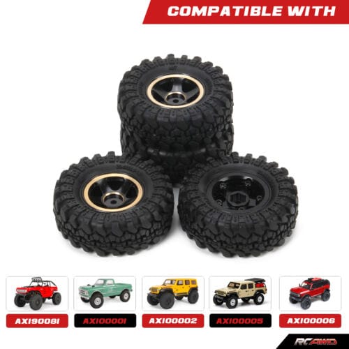 RCAWD 1.0" Brass Beadlock Wheels and tires combo for Axial SCX24 upgrades - RCAWD