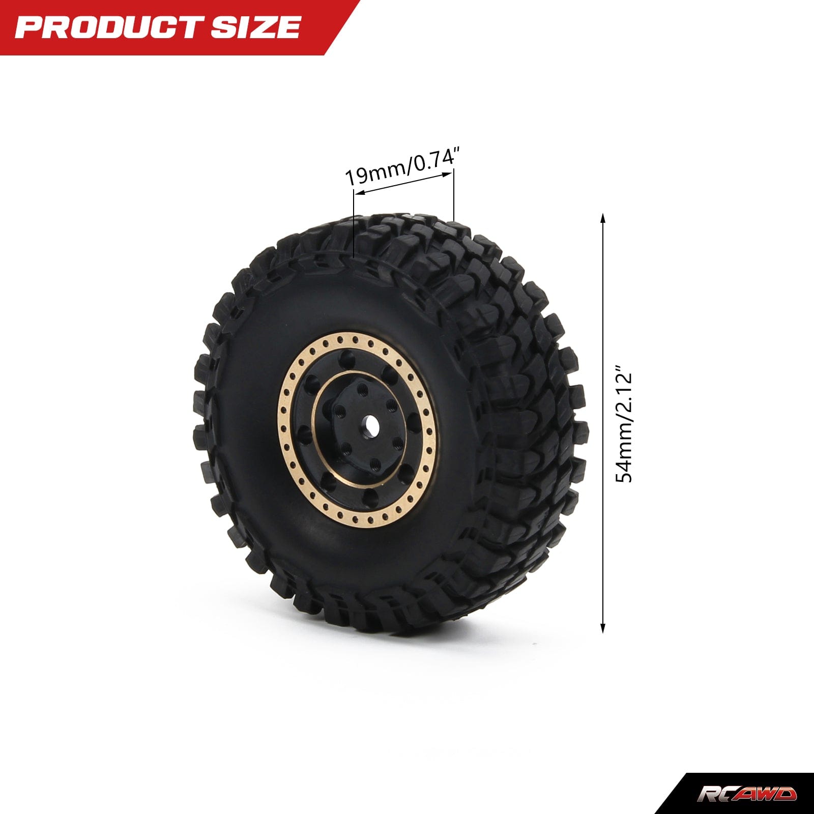 RCAWD 1.0" Brass Beadlock Wheels with 54*19mmTires - RCAWD