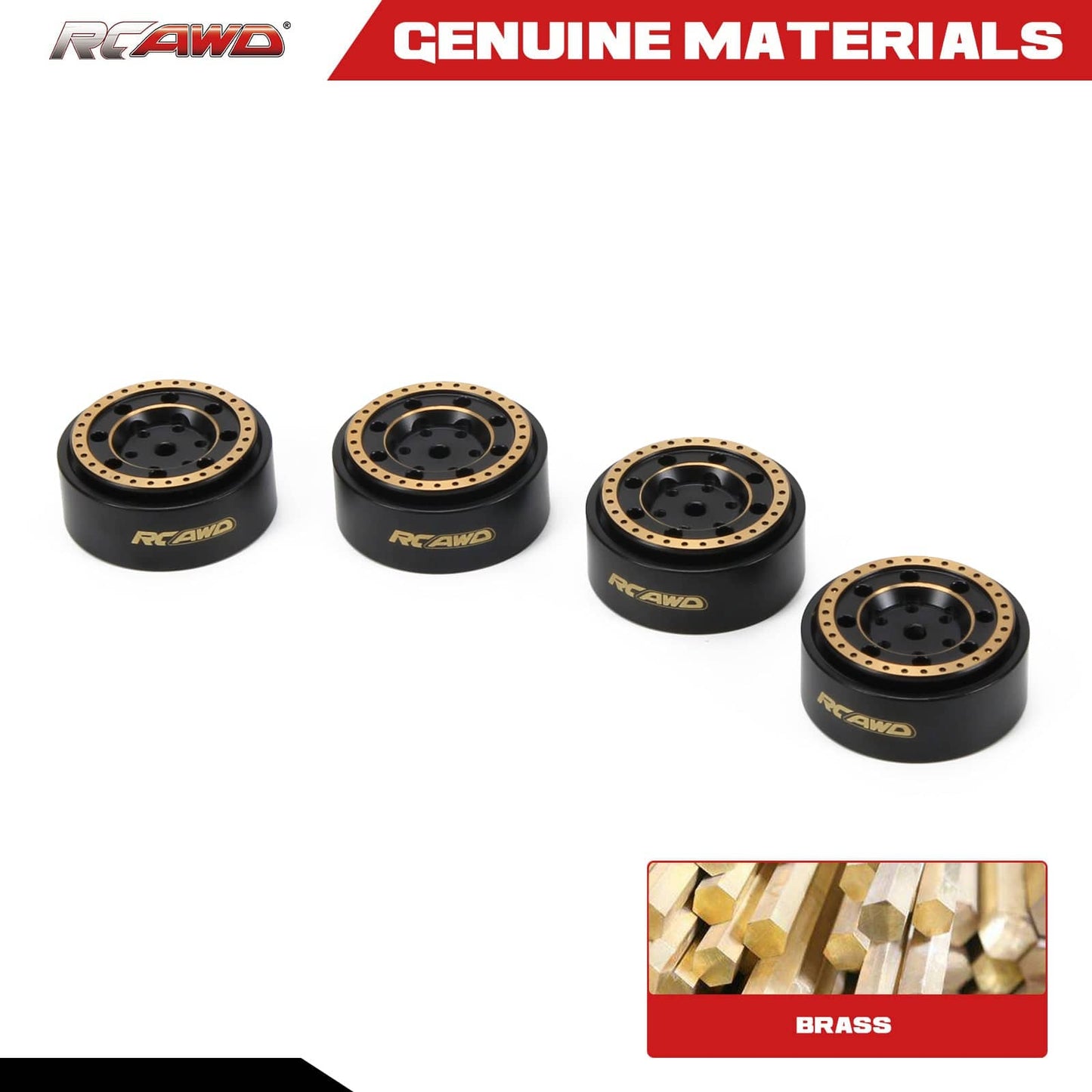 RCAWD 1.0" Brass Wheels 31X13mm for 1/24 SCX24 RC Crawlers - RCAWD