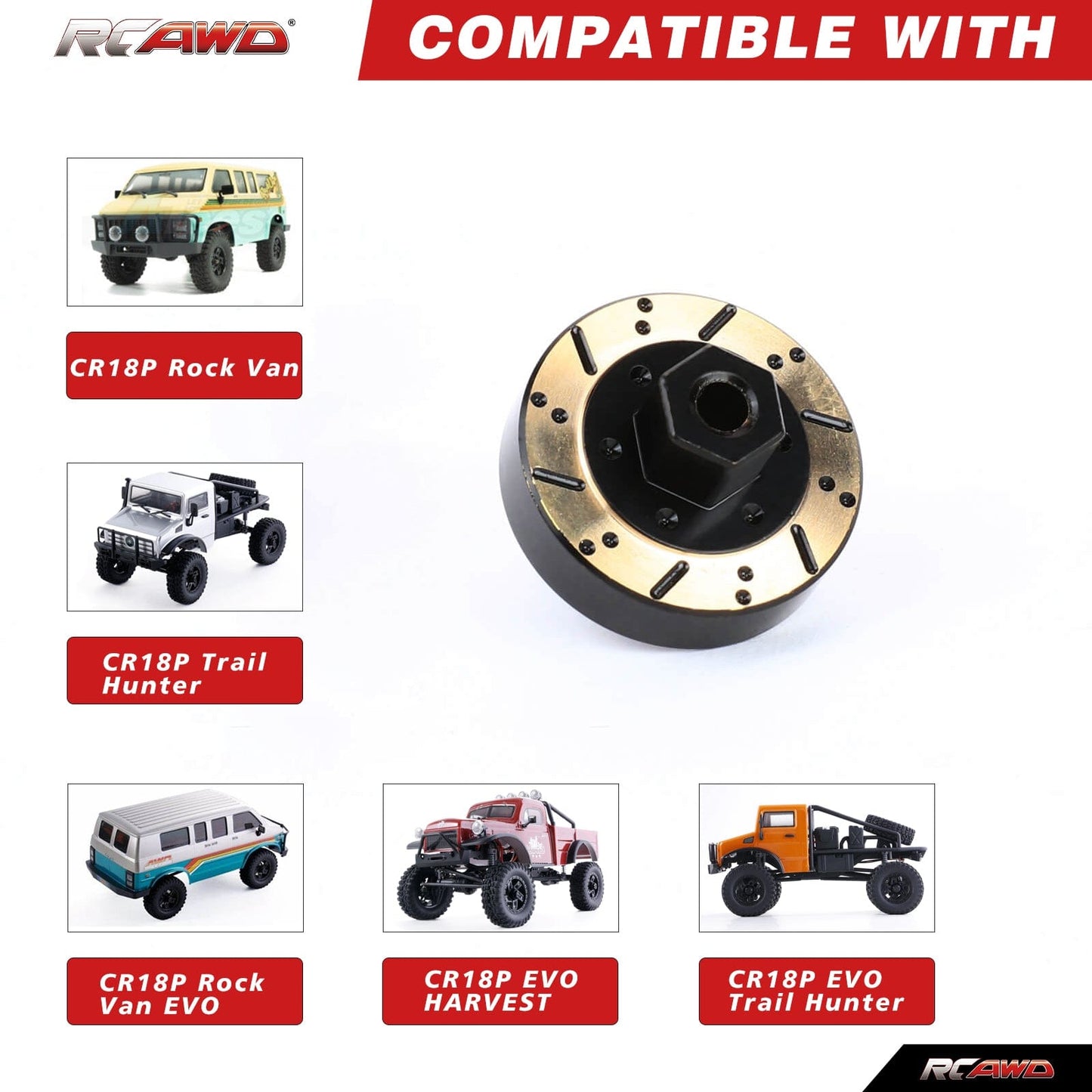 RCAWD 1/18 HobbyPlus CR18 Portal Axles Shafts & Portal Reduction Gears with Counterweight Hex Set - RCAWD