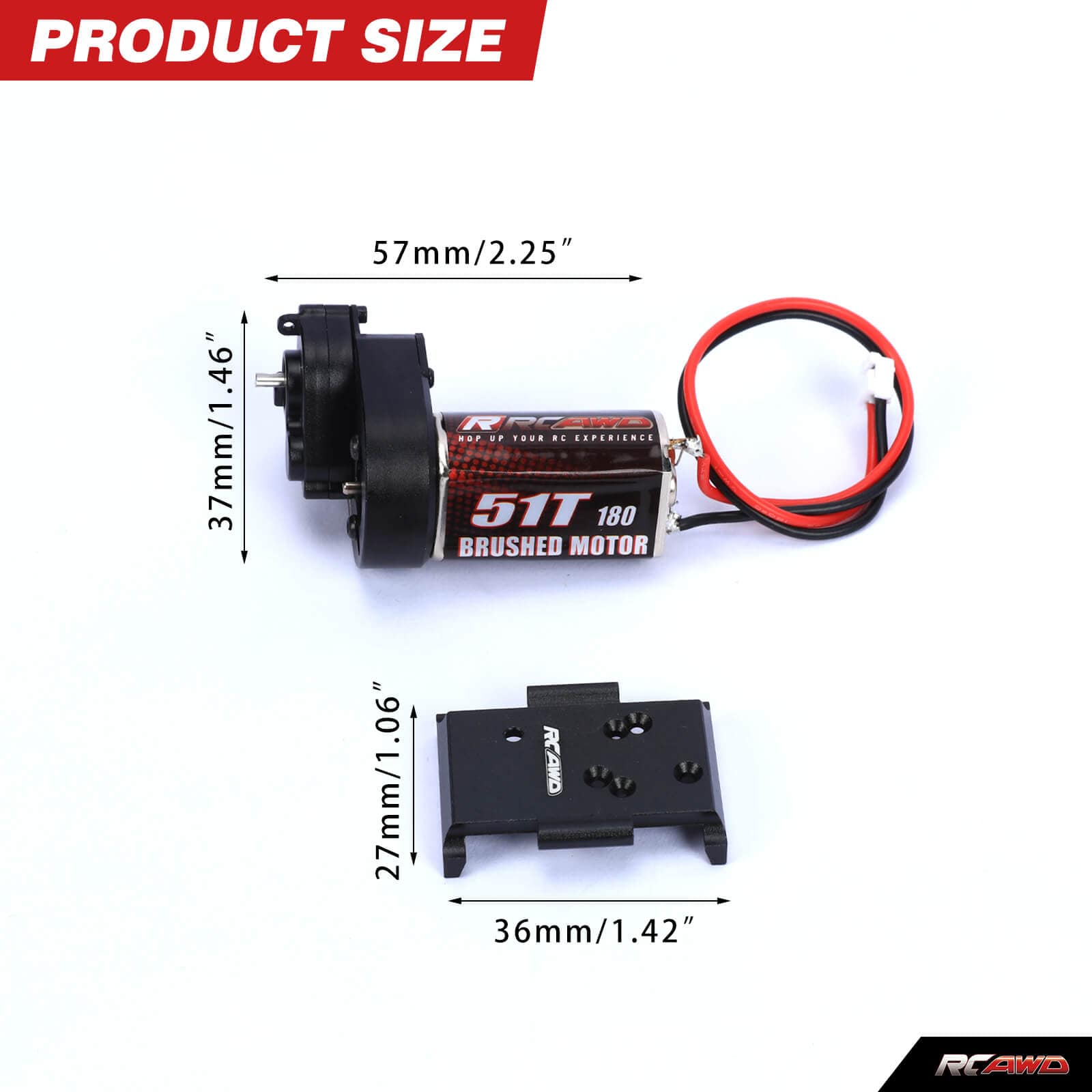 RCAWD 1/18 HobbyPlus CR18P Upgrades 180 Motor 51T Metal Gearbox Combo Transmission 240301 - RCAWD