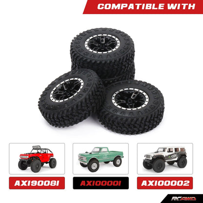 RCAWD 1.3" Aluminum Beadlock Wheel Rubber Tires Set 5 Spoke 55mm for SCX24 FCX24 RC Crawler - RCAWD