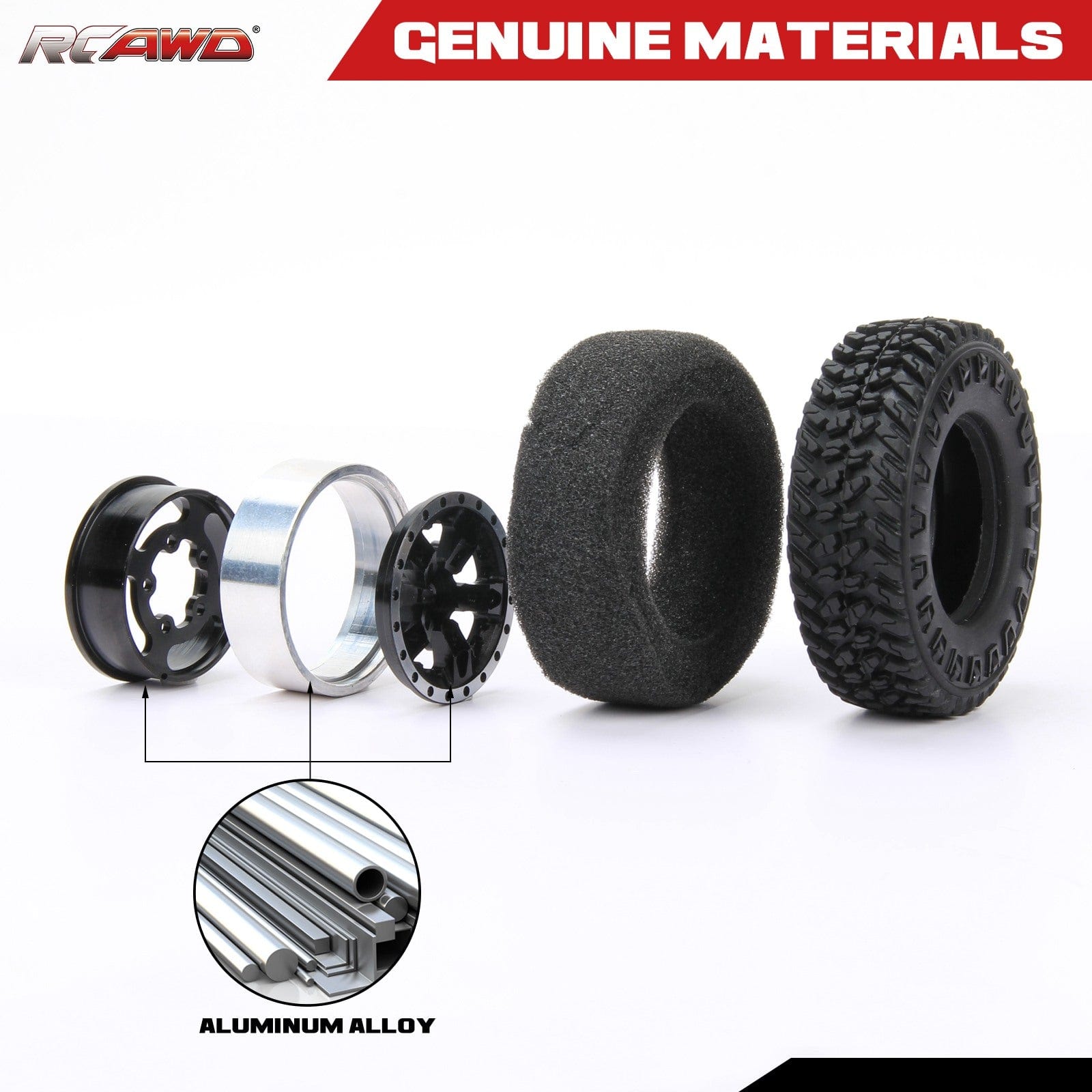 RCAWD 1.3" Aluminum Beadlock Wheel Rubber Tires Set 5 Spoke 55mm for SCX24 FCX24 RC Crawler - RCAWD