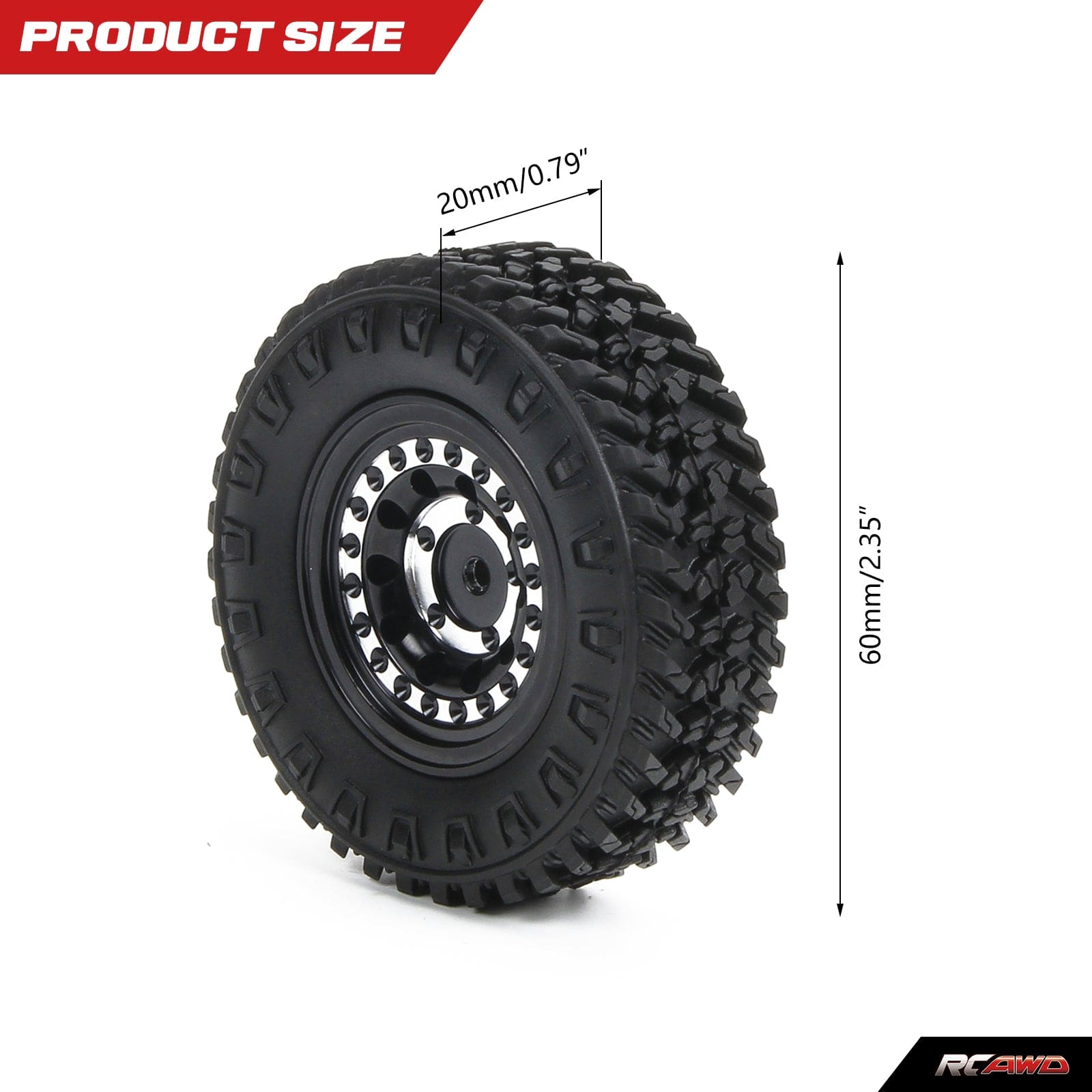 RCAWD 1.3” beadlock wheel 60*20mm tire for FMS FCX24 - RCAWD