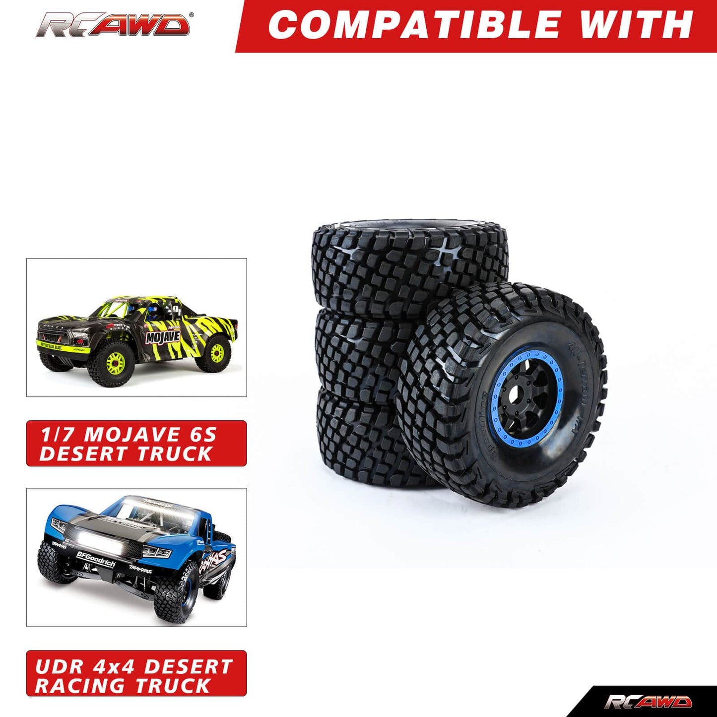 RCAWD 136*56mm Pre - glued Brass Tires Set for UDR Race Truck - RCAWD