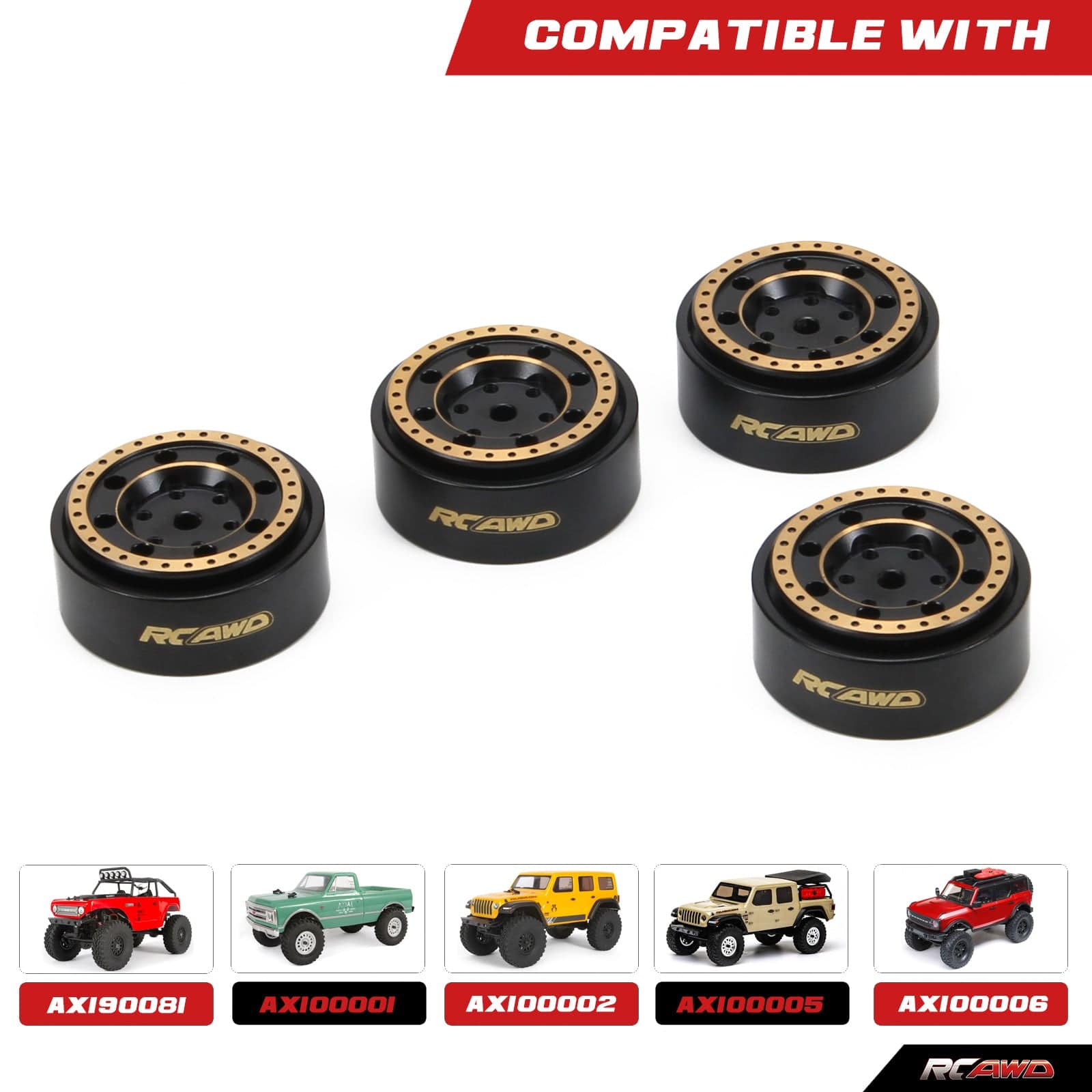 RCAWD 4PCS 1.0" 31X13mm Full Brass Wheel Set for 1/24 SCX24 RC Crawlers - RCAWD