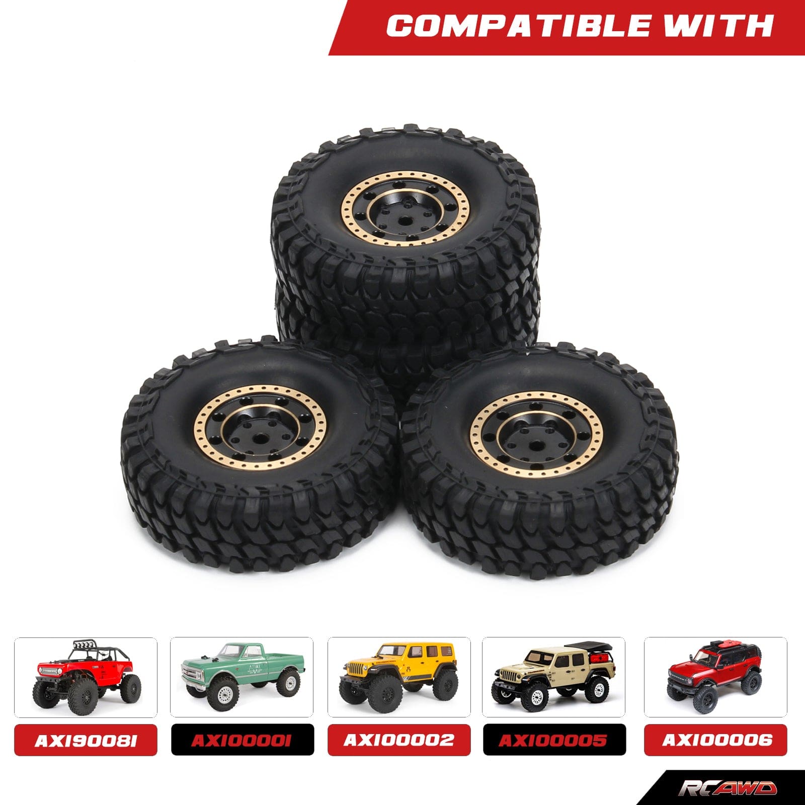 RCAWD 4pcs 1.0" 54*19mm Brass Beadlock Tires for SCX24 RC Crawler - RCAWD
