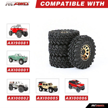 RCAWD 4pcs 1.0" Brass Beadlock Wheels & Soft Rubber Tires Set for SCX24 RC Crawler - RCAWD