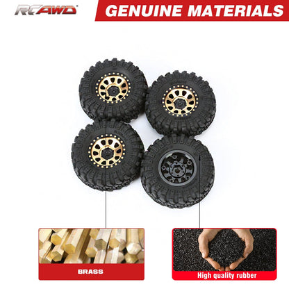RCAWD 4pcs 1.0" Brass Beadlock Wheels & Soft Rubber Tires Set for SCX24 RC Crawler - RCAWD