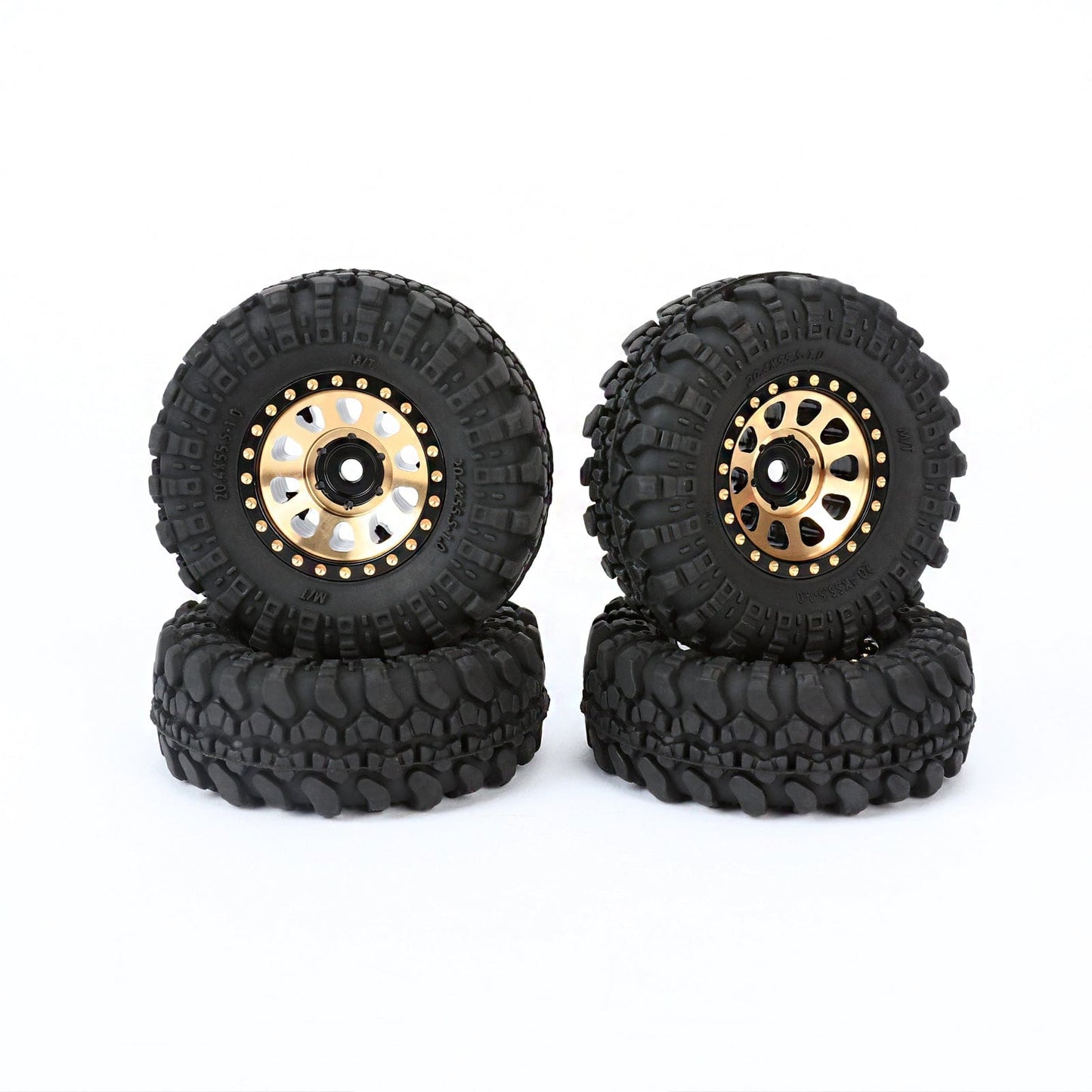 RCAWD 4pcs 1.0" Brass Beadlock Wheels & Soft Rubber Tires Set for SCX24 RC Crawler - RCAWD