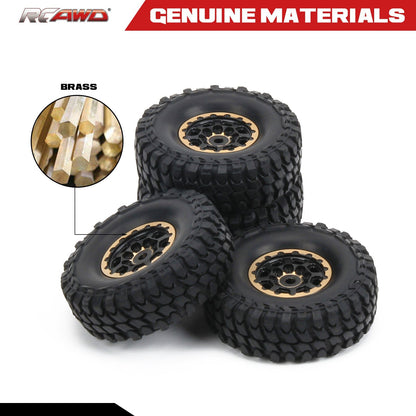 RCAWD 4pcs 1.0" Brass Beadlock Wheels with 54*19mm Tires for SCX24 RC Crawler - RCAWD