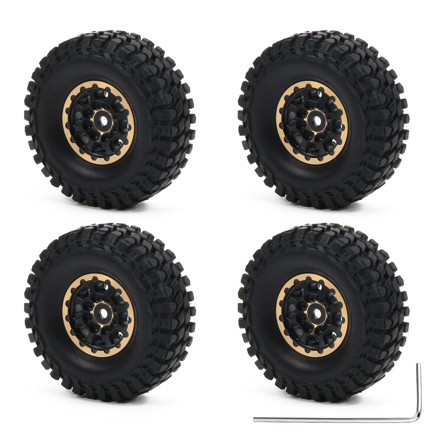 RCAWD 4pcs 1.0" Brass Beadlock Wheels with 54*19mm Tires for SCX24 RC Crawler - RCAWD