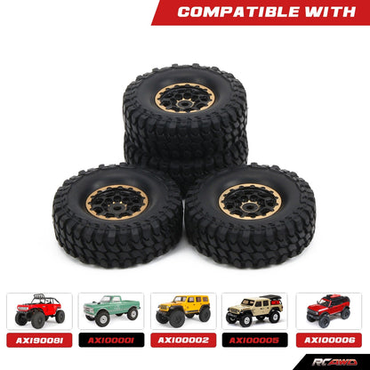 RCAWD 4pcs 1.0" Brass Beadlock Wheels with 54*19mm Tires for SCX24 RC Crawler - RCAWD