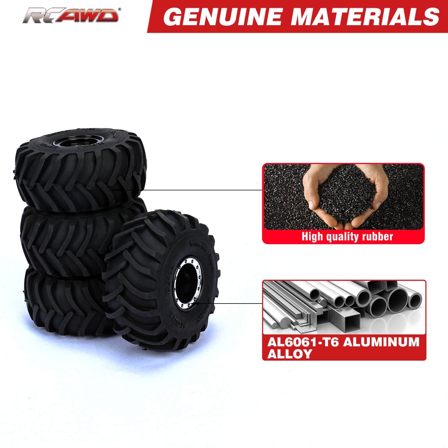 RCAWD 4pcs 1.0" Herringbone Rubber wheel Tire for SCX24 FCX24 SCX2606BL Monster truck - RCAWD