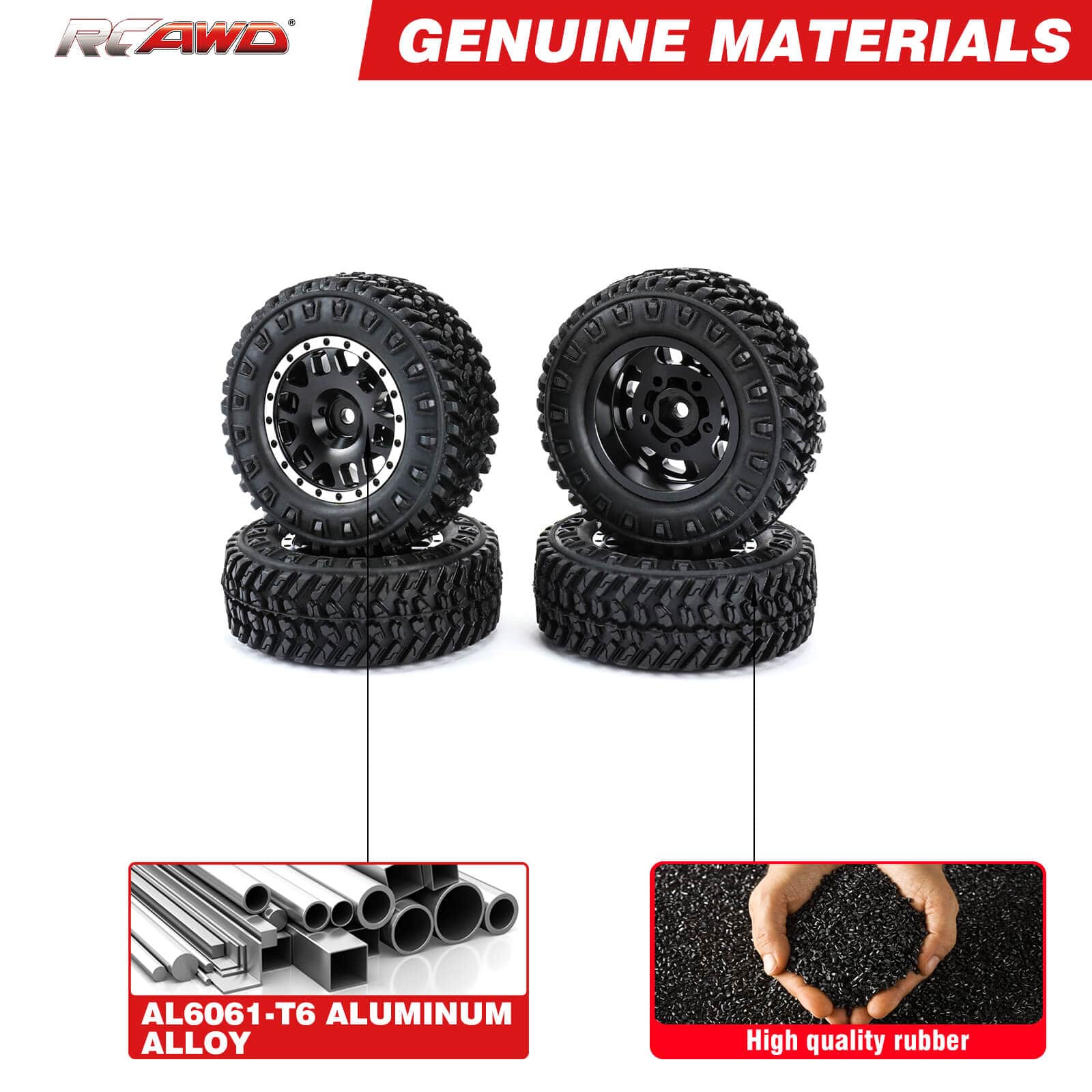 RCAWD 4pcs 1.3" 55mm Weighted Beadlock Wheel Tires Set for SCX24 FCX24 RC Crawler - RCAWD