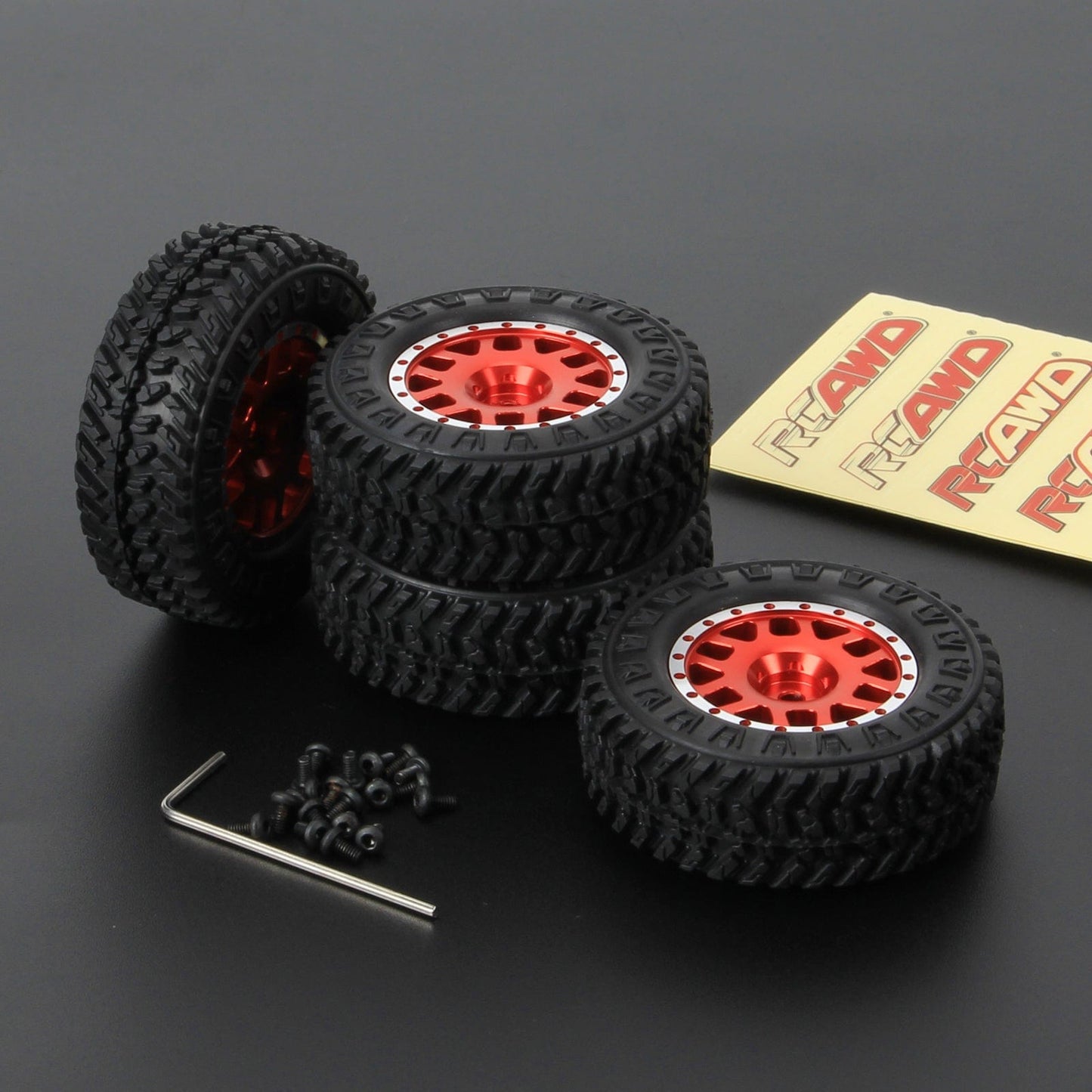RCAWD 4pcs 1.3" 55mm Weighted Beadlock Wheel Tires Set for SCX24 FCX24 RC Crawler - RCAWD