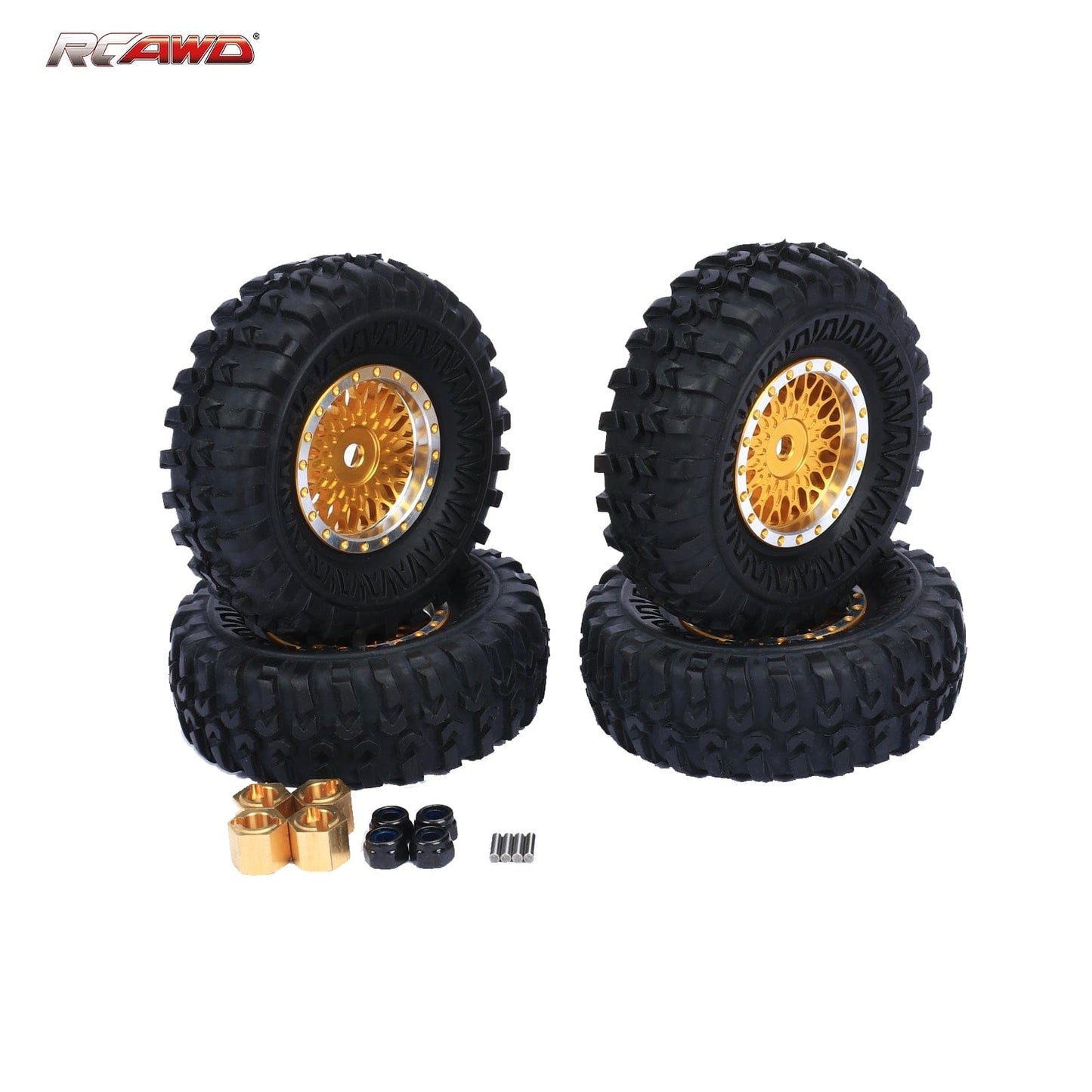 RCAWD 4pcs 55*20mm Wheel Tires with 7mm Brass Hex Hub for FMS 1/24 FCX24 Smasher - RCAWD