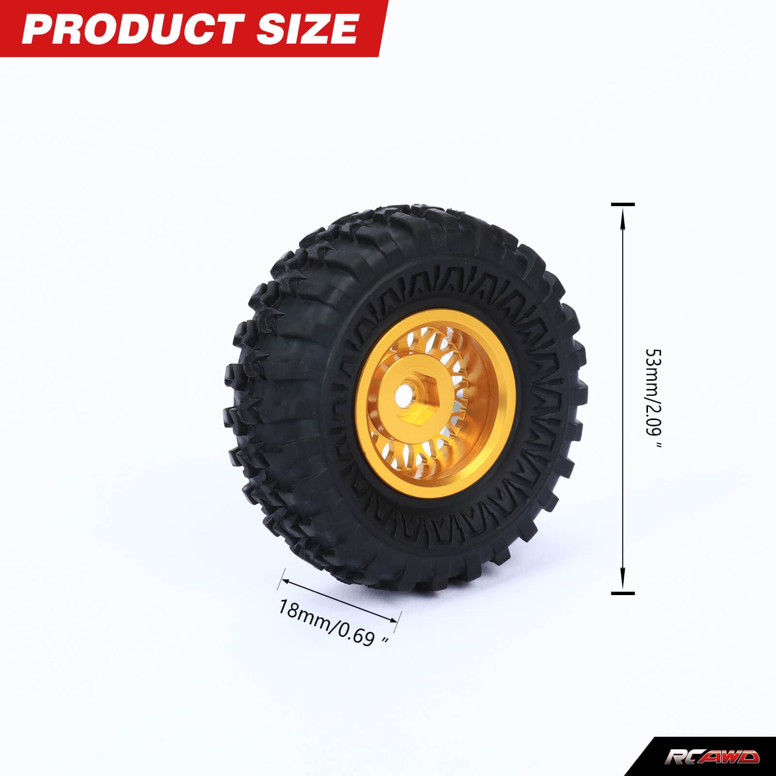 RCAWD 4pcs 55*20mm Wheel Tires with 7mm Brass Hex Hub for FMS 1/24 FCX24 Smasher - RCAWD