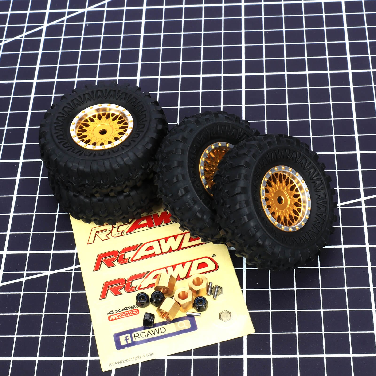 RCAWD 4pcs 55*20mm Wheel Tires with 7mm Brass Hex Hub for FMS 1/24 FCX24 Smasher - RCAWD