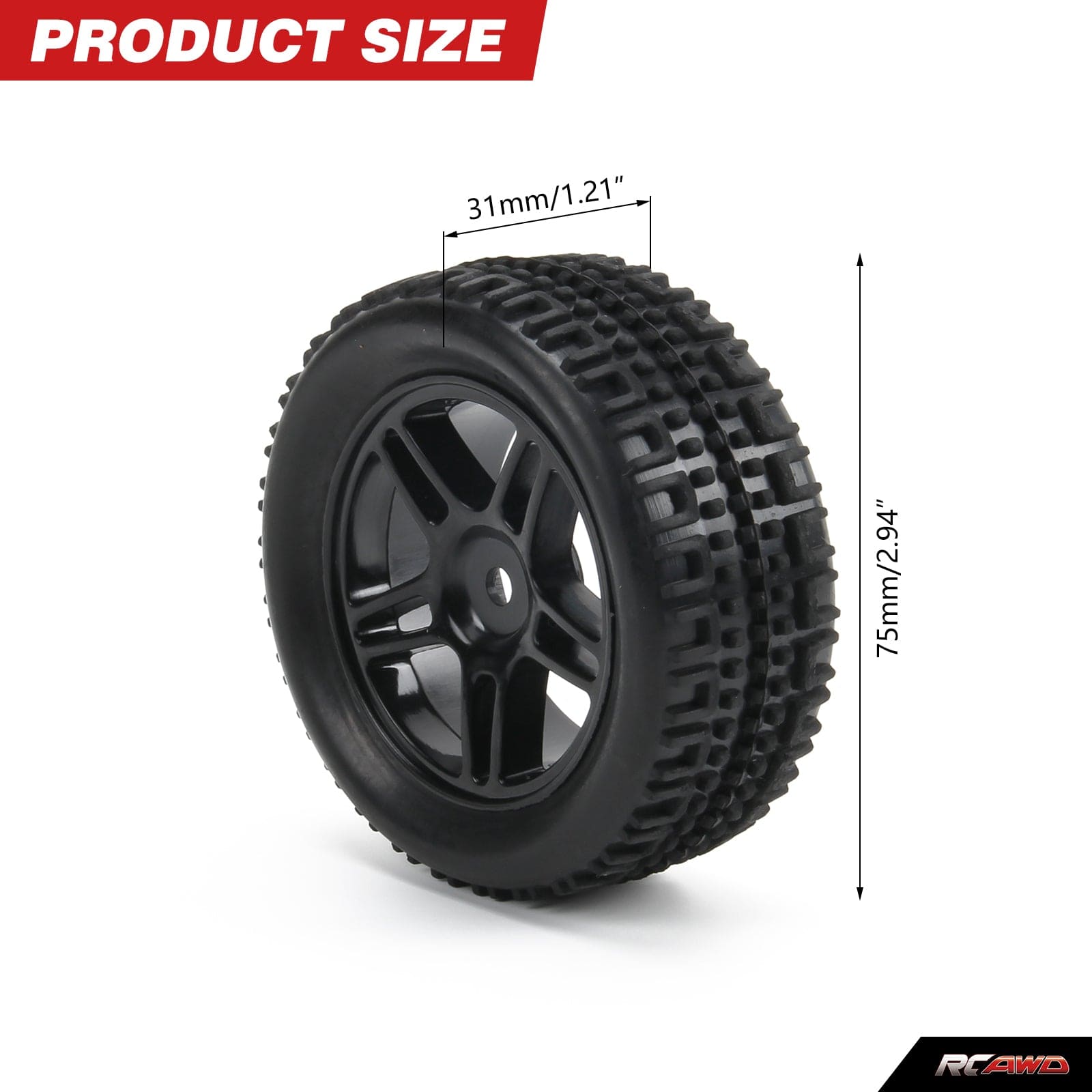 RCAWD 4pcs 75*31mm Wheel Rim & Rubber Tire for Axial 1/18 Yeti Jr. Can - Am Maverick - RCAWD