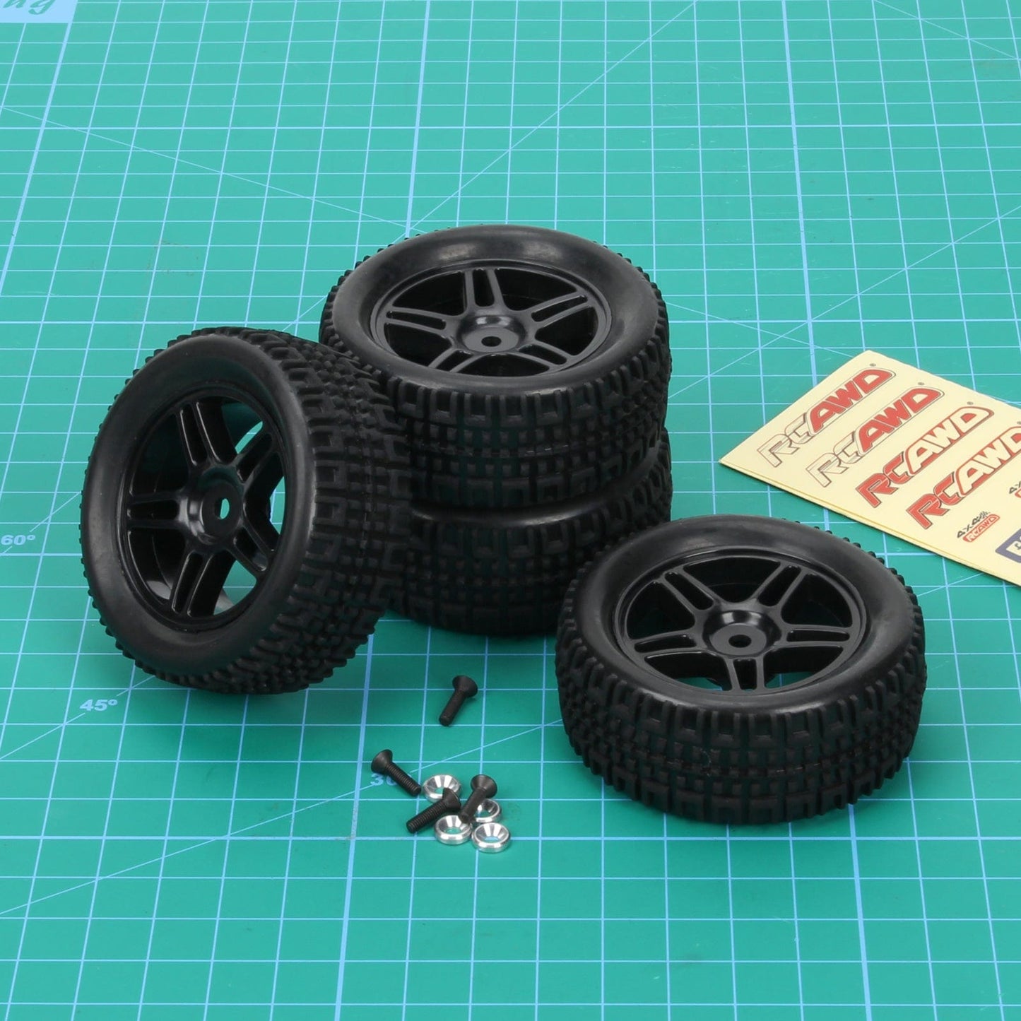 RCAWD 4pcs 75*31mm Wheel Rim & Rubber Tire for Axial 1/18 Yeti Jr. Can - Am Maverick - RCAWD