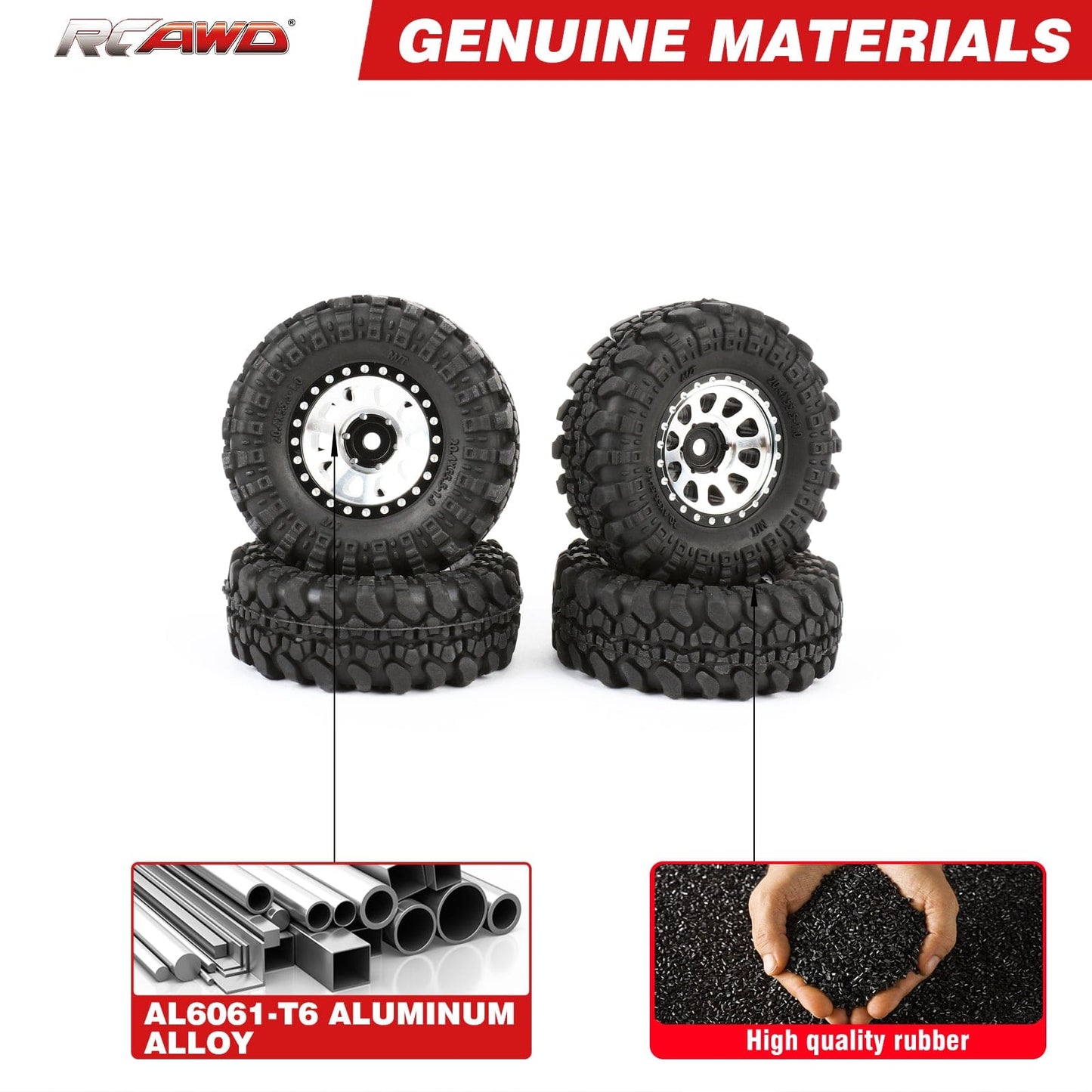 RCAWD Aluminum 1.0" Beadlock Wheels & Rock Crawling Tires Set for 1/24 RC Crawlers - RCAWD