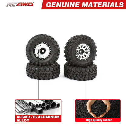 RCAWD Aluminum 1.0" Beadlock Wheels & Rock Crawling Tires Set for 1/24 RC Crawlers - RCAWD