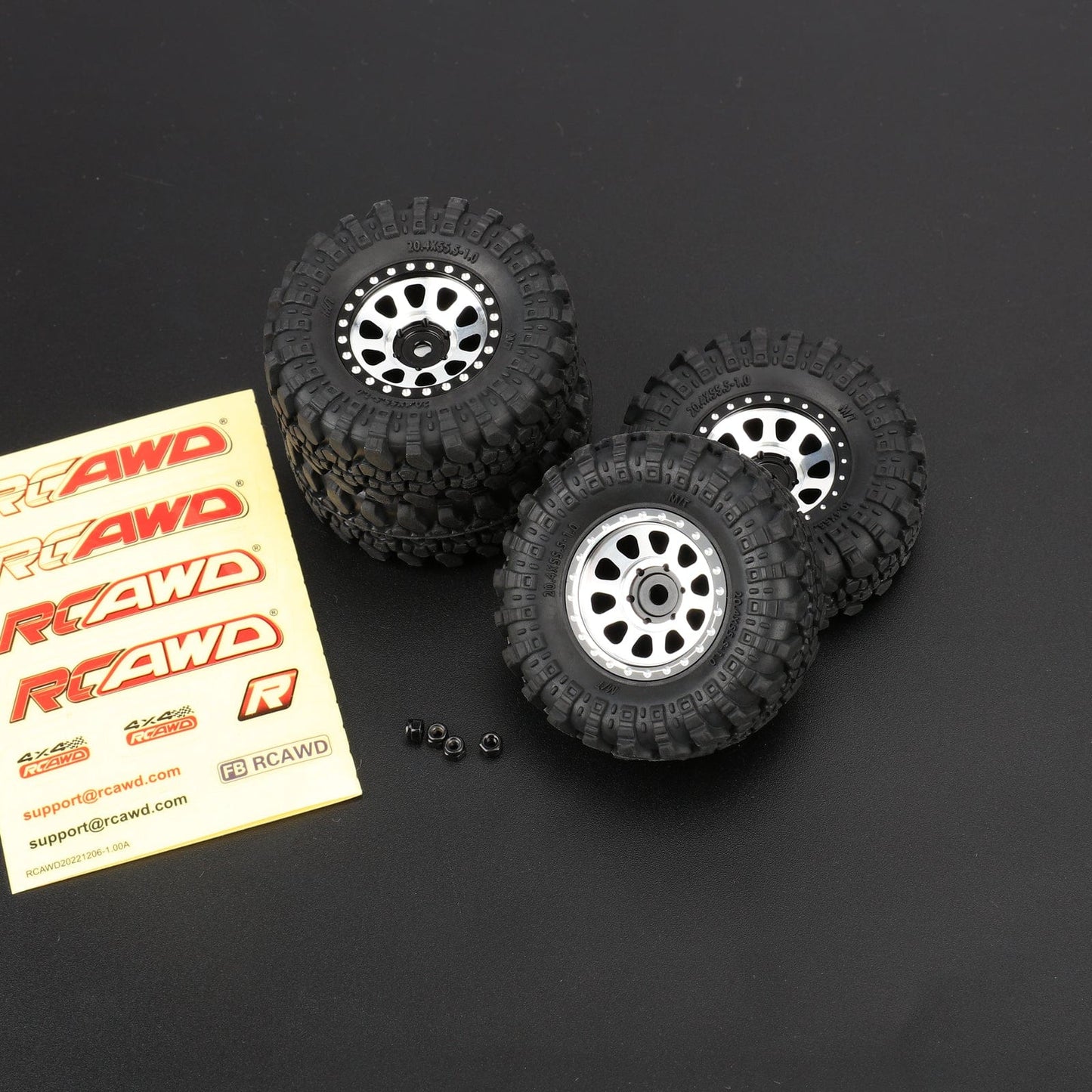 RCAWD Aluminum 1.0" Beadlock Wheels & Rock Crawling Tires Set for 1/24 RC Crawlers - RCAWD