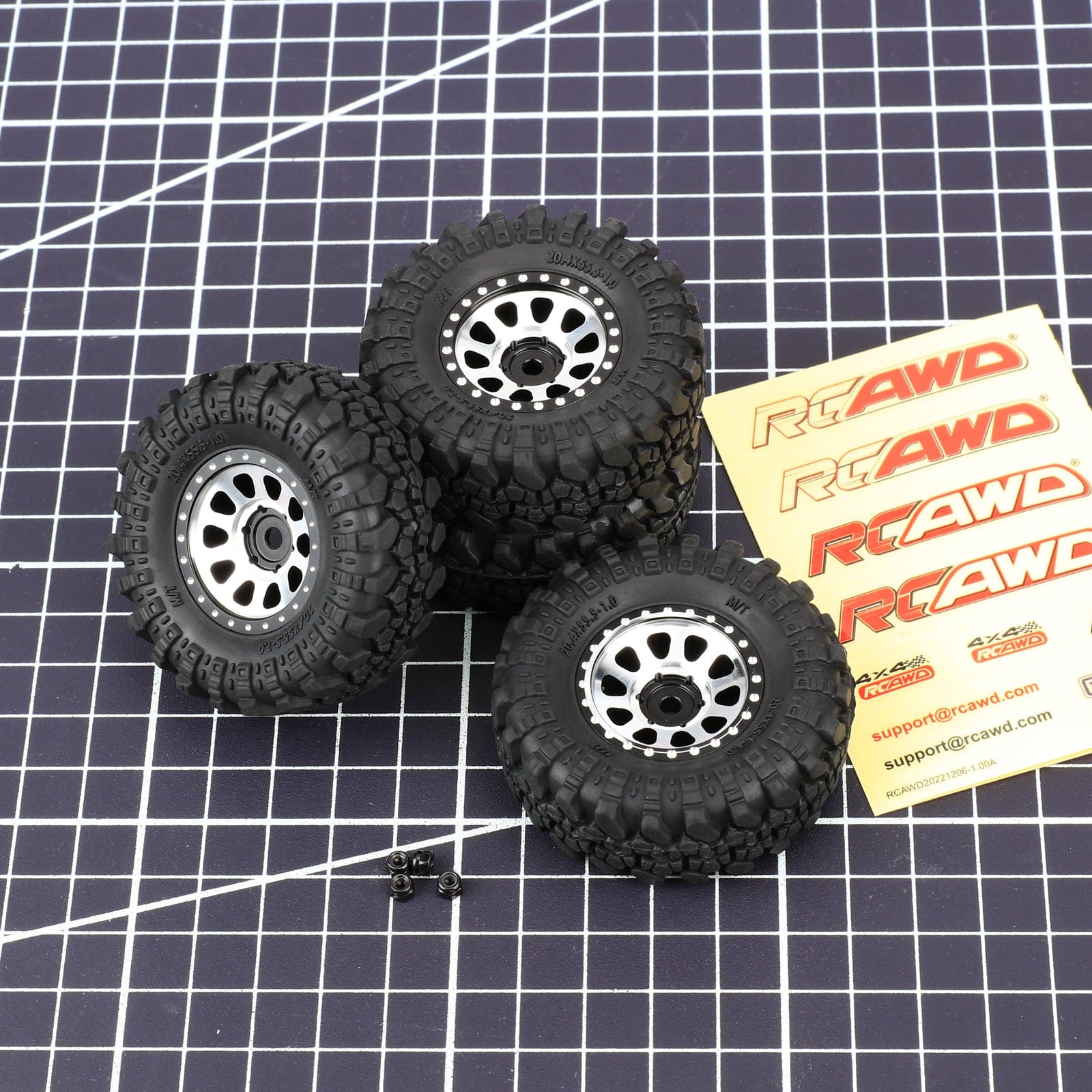 RCAWD Aluminum 1.0" Beadlock Wheels & Rock Crawling Tires Set for 1/24 RC Crawlers - RCAWD