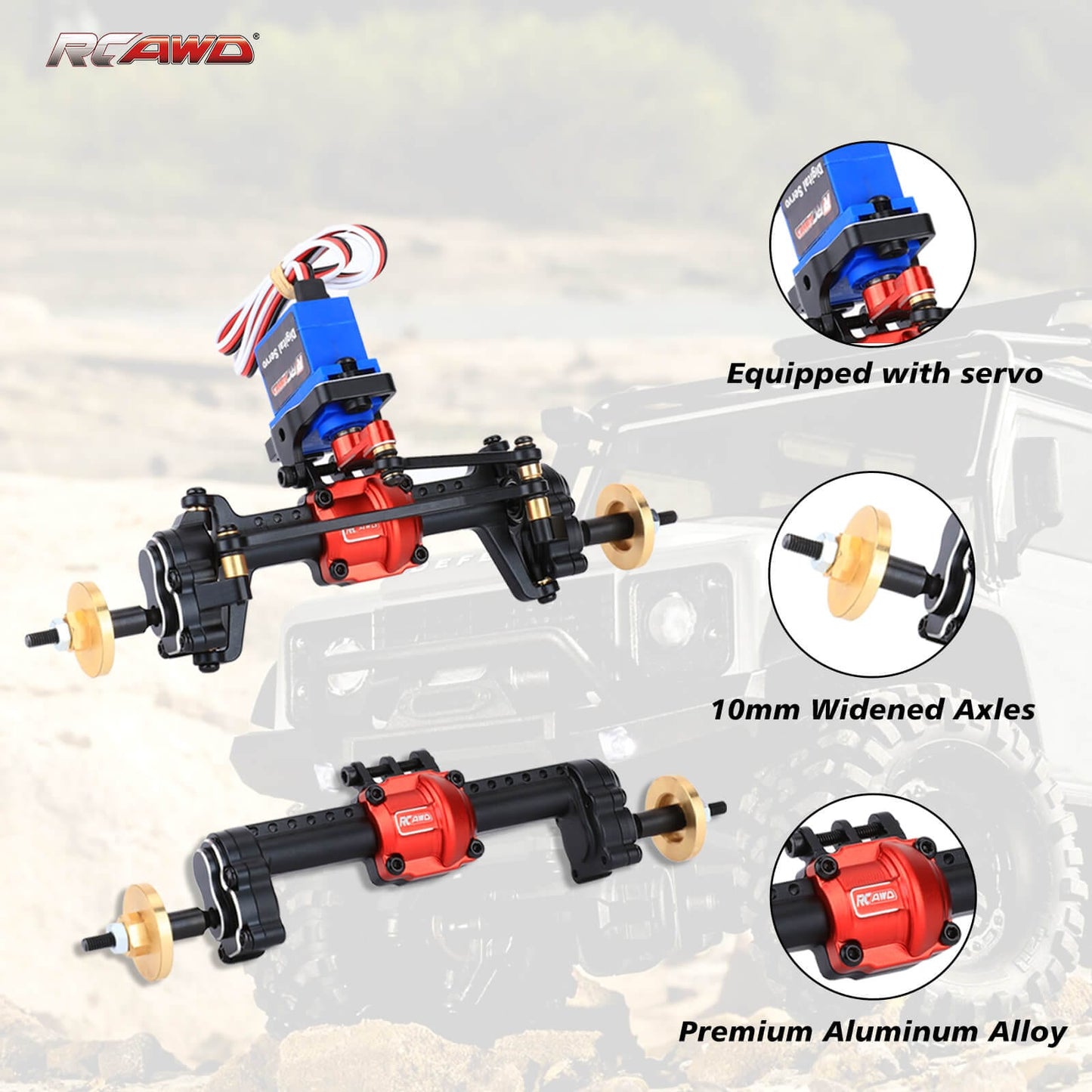 RCAWD Aluminum Widen 10mm Differential Portal Axles Complete Set for Trx4m Upgrades - RCAWD