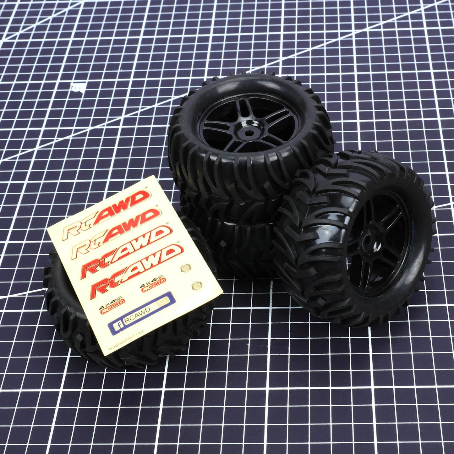 RCAWD Amazon RC Wheel & Tires 1/16 1/18 12mm Hex Pre-glued Nylon Wheel Rubber Tires V-shaped Tread for 1/16 1/18 RC Monster Truck Gl-003BL GL-004BL 的副本