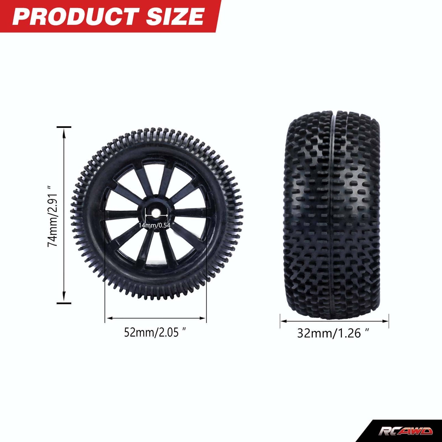 RCAWD Amazon RC Wheel & Tires 1/16 Pre-glued RC Monster Truck wheel Tires LG-011 LG-012BL