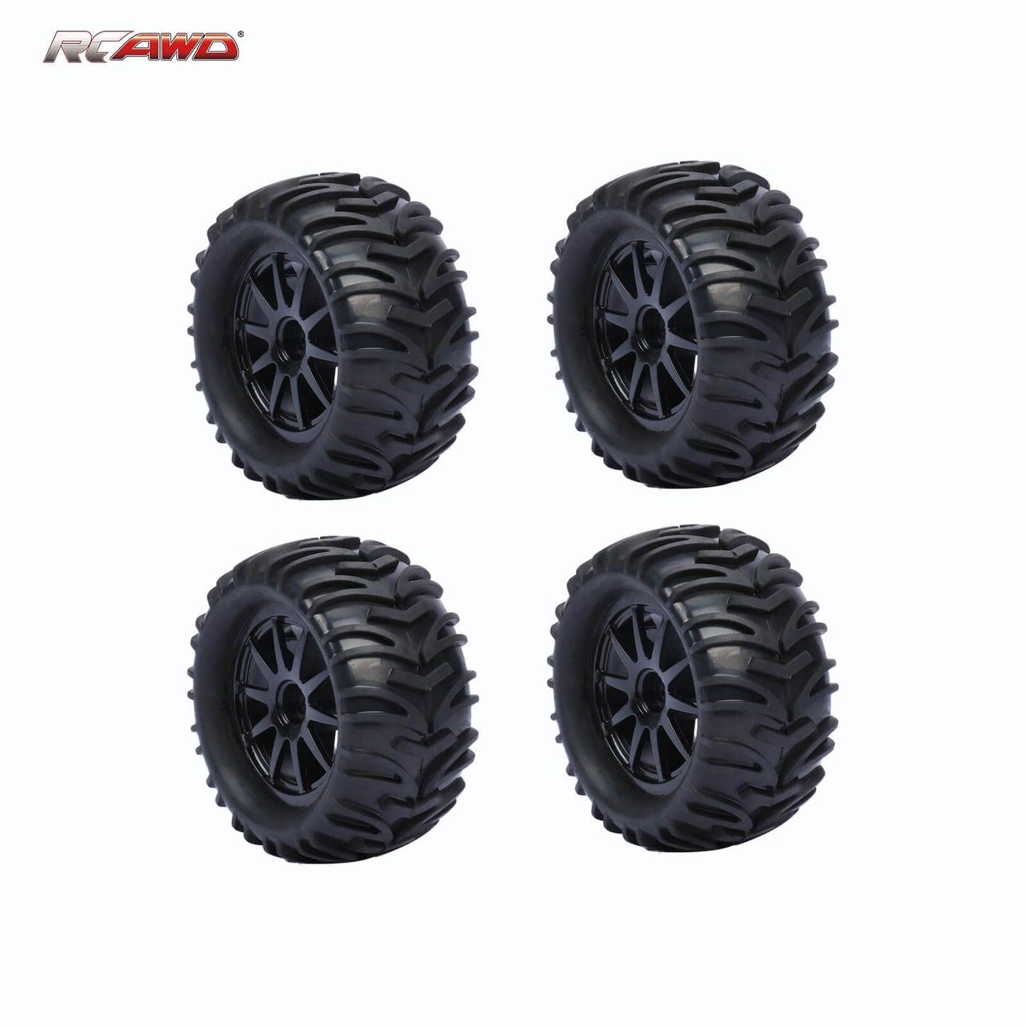 RCAWD Amazon RC Wheel & Tires 10 spokes RCAWD 1/16 Pre-glued RC Tires for MJX Hyper go RC truck V-shaped Tread Gl-005BL GL-006BL