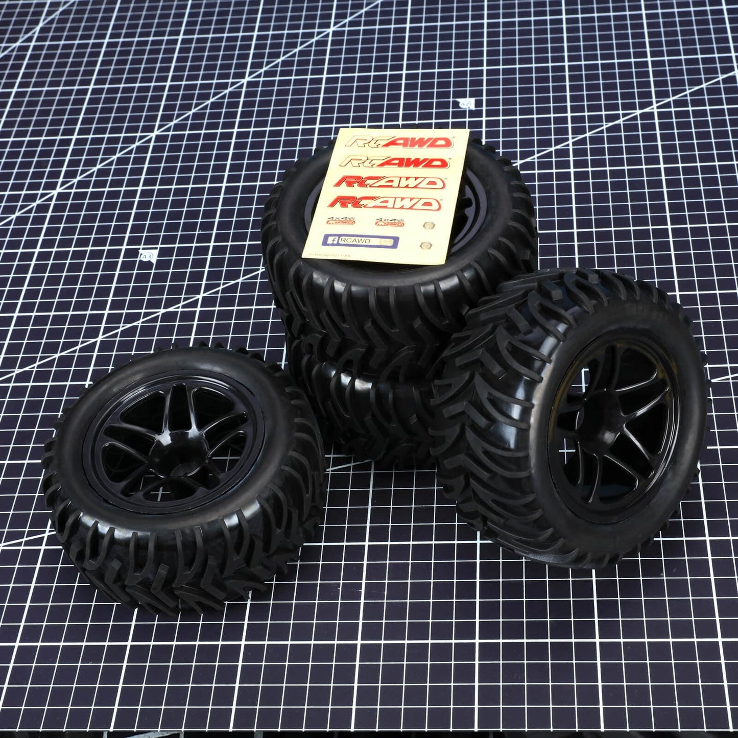 RCAWD Amazon RC Wheel & Tires 5 spokes 1/10 Pre-glued Monster Truck Wheel Tires LG-015BL LG-016BL
