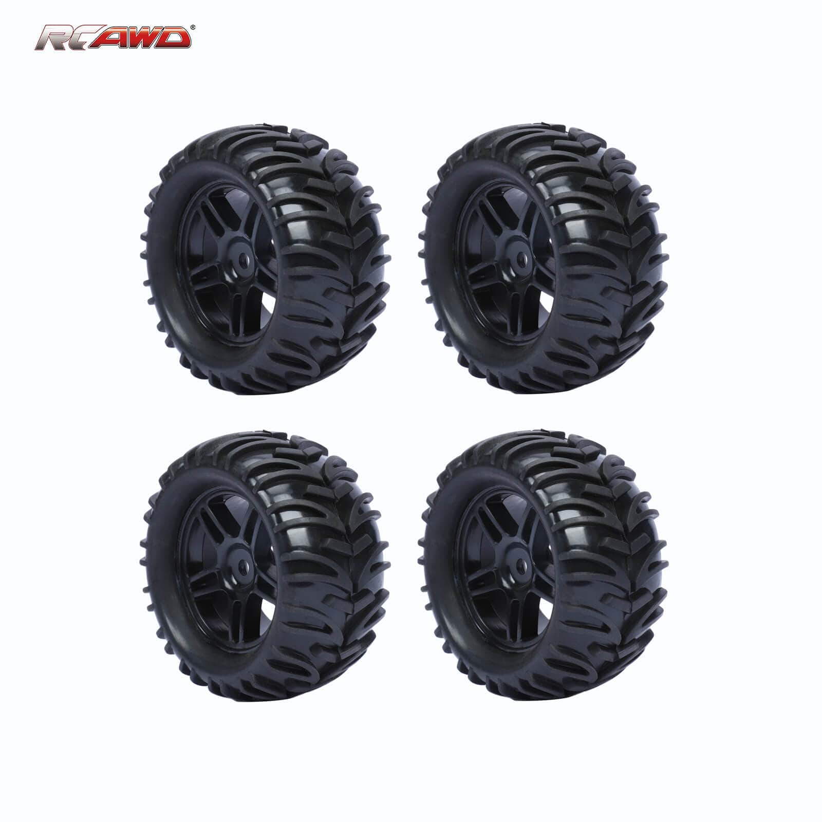 RCAWD Amazon RC Wheel & Tires 5 spokes RCAWD 1/16 Pre-glued RC Tires for MJX Hyper go RC truck V-shaped Tread Gl-005BL GL-006BL